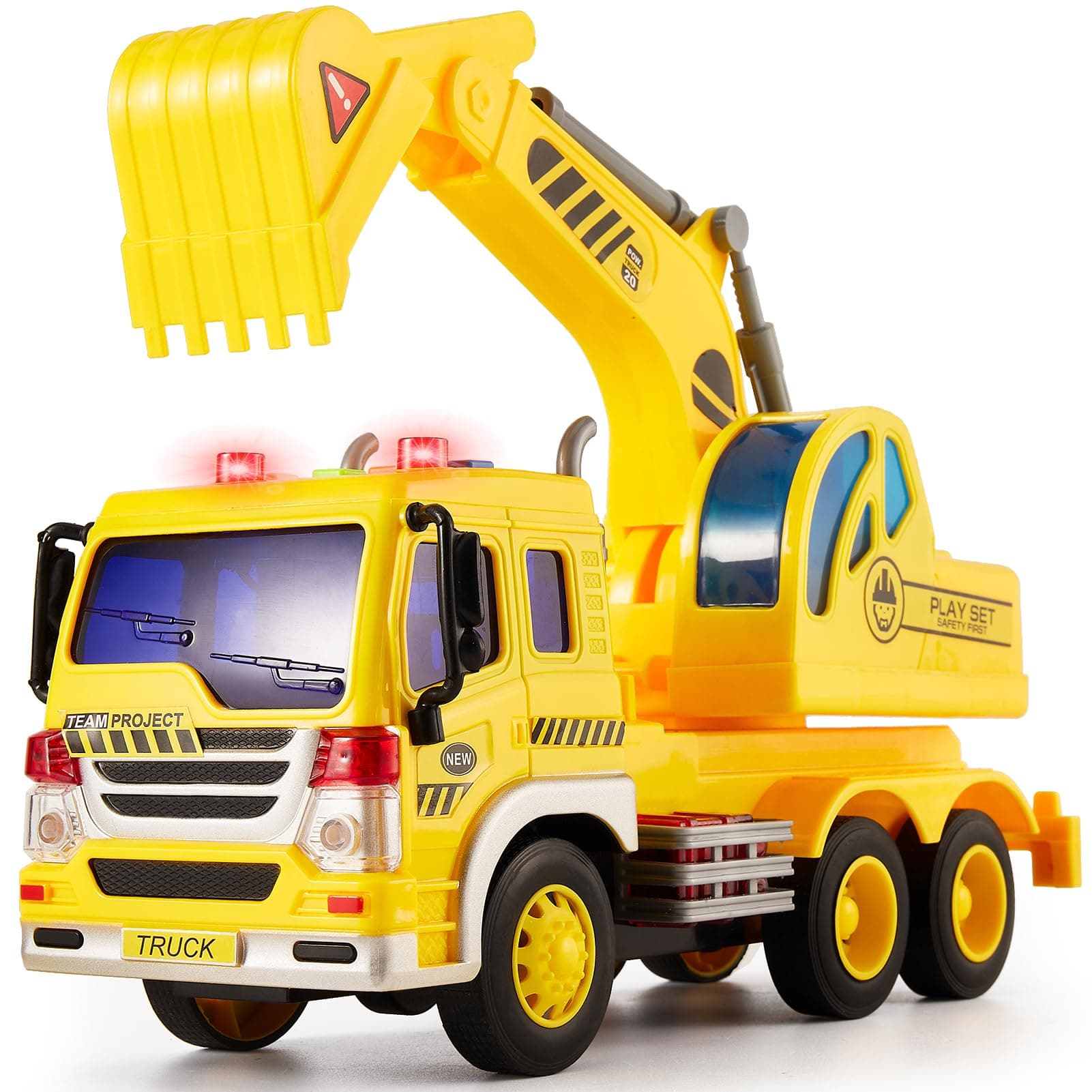HERSITY Kids Toy Digger, Truck Lorry Toys Construction Vehicles with Lights and Sounds Cars Educational Toys Gifts for Children 3 4 5 6 Years Old Boys and Girls