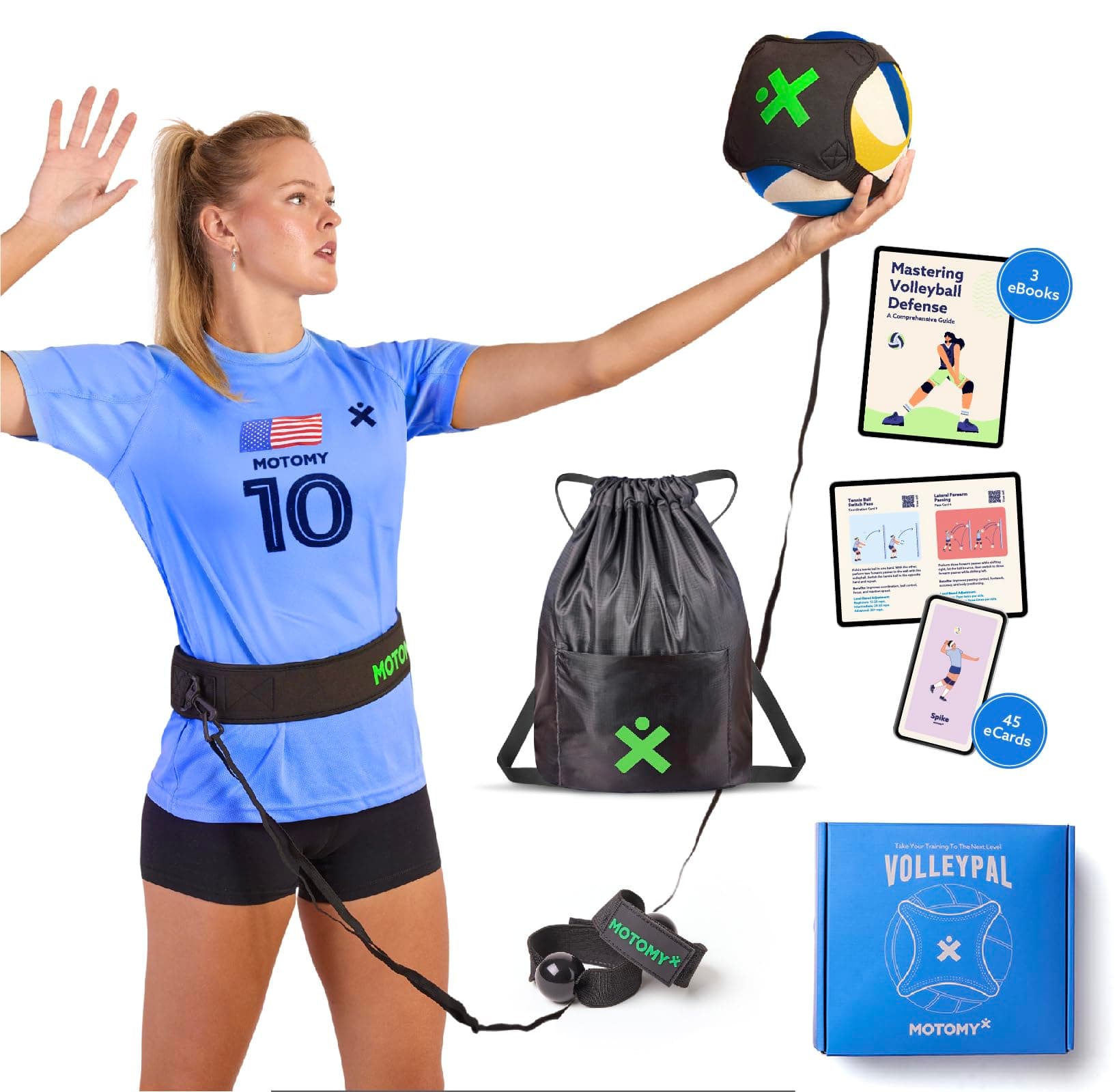 MOTOMY™ Volleyball Training Equipment Aid ‘VolleyPal’ – Solo Rebounder Trainer for Serve, Spike, Set & Pass; Indoor and Outdoor Practice Gear Volleyball Gifts for Teen Girls