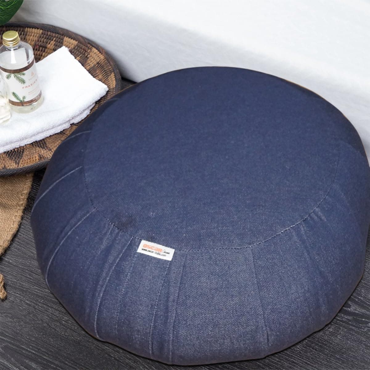 Oscar Home Round Yoga Bolster Pillow Buckwheat Hull Fill Meditation Cushion | Bolsters for Restorative Asanas & Inversion Postures That Provides Relaxation & Body Support (Cotton Denim)