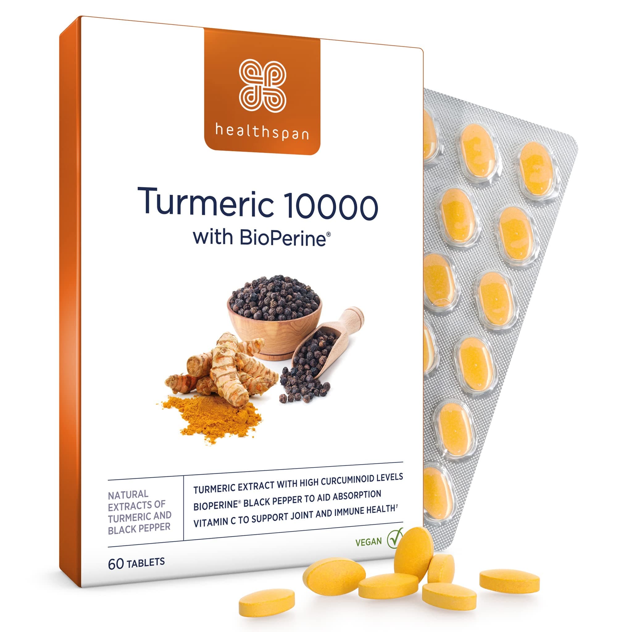 Turmeric 10,000mg with BioPerine Black Pepper Extract (2 Months’ Supply) | High Potency Turmeric Extract | Supports Immune, Bone & Cartilage Health | BioPerine aids Absorption | Vegan