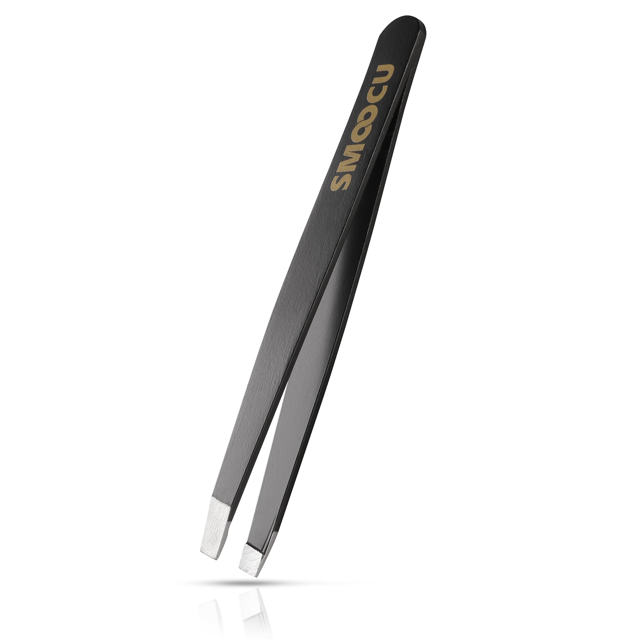 SMOOCU Eyebrows, ingrown hair, And Facial Hair Tweezer Stainless Steel Slant Tip (Black)