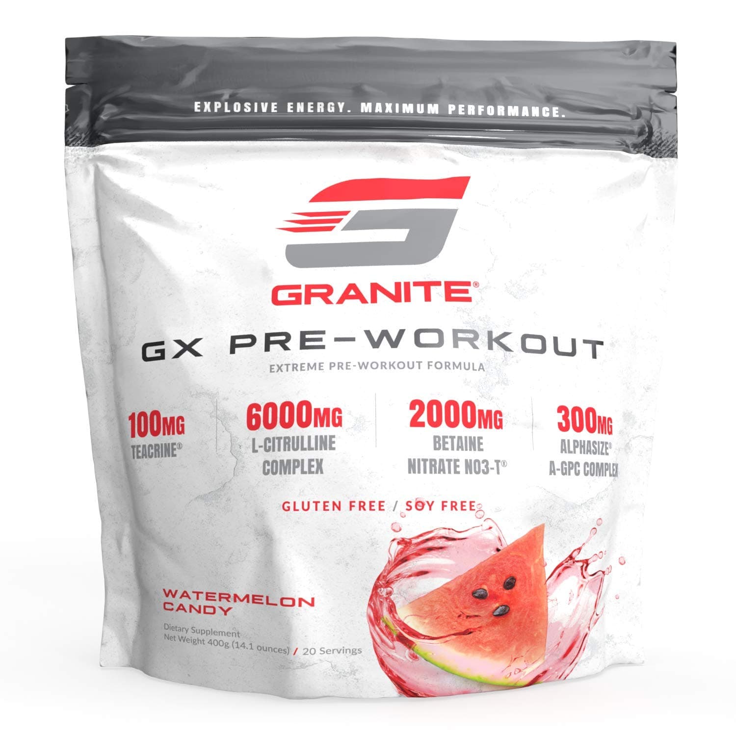 (Watermelon Burst) - Pre-Workout Powder by Granite Supplements 20 Servings of Pre-Mium Watermelon Burst to Maximise Strength, Energy, and Mental Endurance Includes Performance, Pump, and Cognitive ...