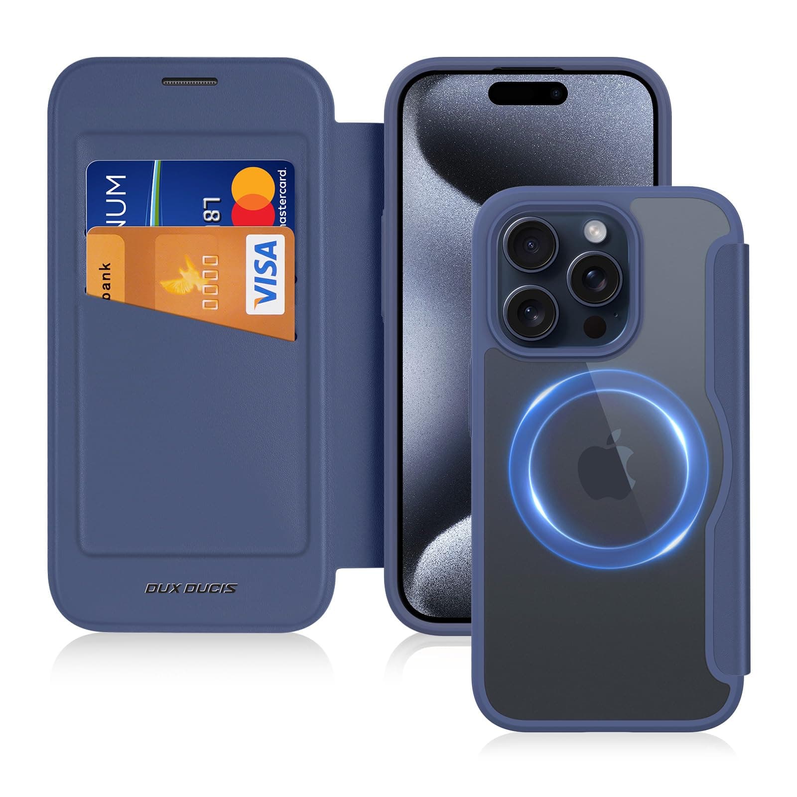 DUX DUCIS Case for iPhone 15 Pro Max Wallet Compatible with Magsafe, Shockproof Full Protective Flip Folio RFID Blocking Card Slot PU Leather Cover Max（6.7/'',Blue）, SK-iPhone15ProMax-BL