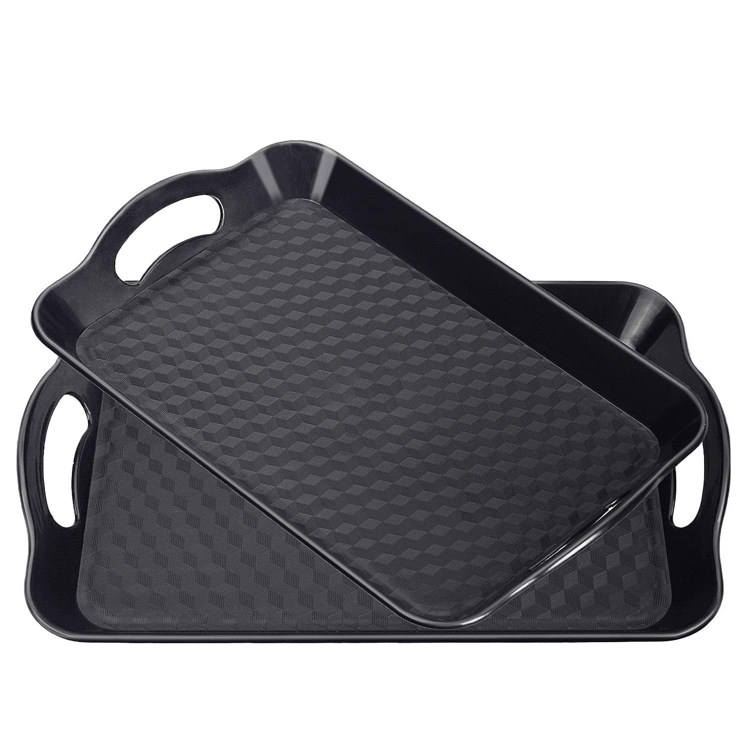 Plastic Tray with Handles, 2 Pack Multi-Purpose Rectangular Non Slip Restaurant Serving Trays Set for Parties, Coffee Table, Kitchen (12.2x16 inch)