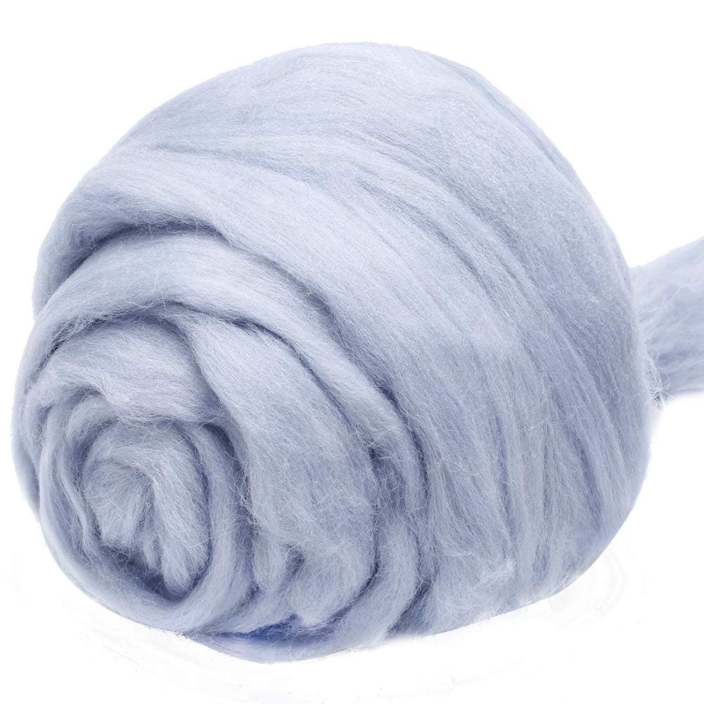 3.53oz Wool Roving Yarn, Wool Felting Supplies, Pure Wool, Chunky Yarn, Spinning Wool Roving for Needle Felting Wet Felting DIY Hand Spinning (ash Blue)