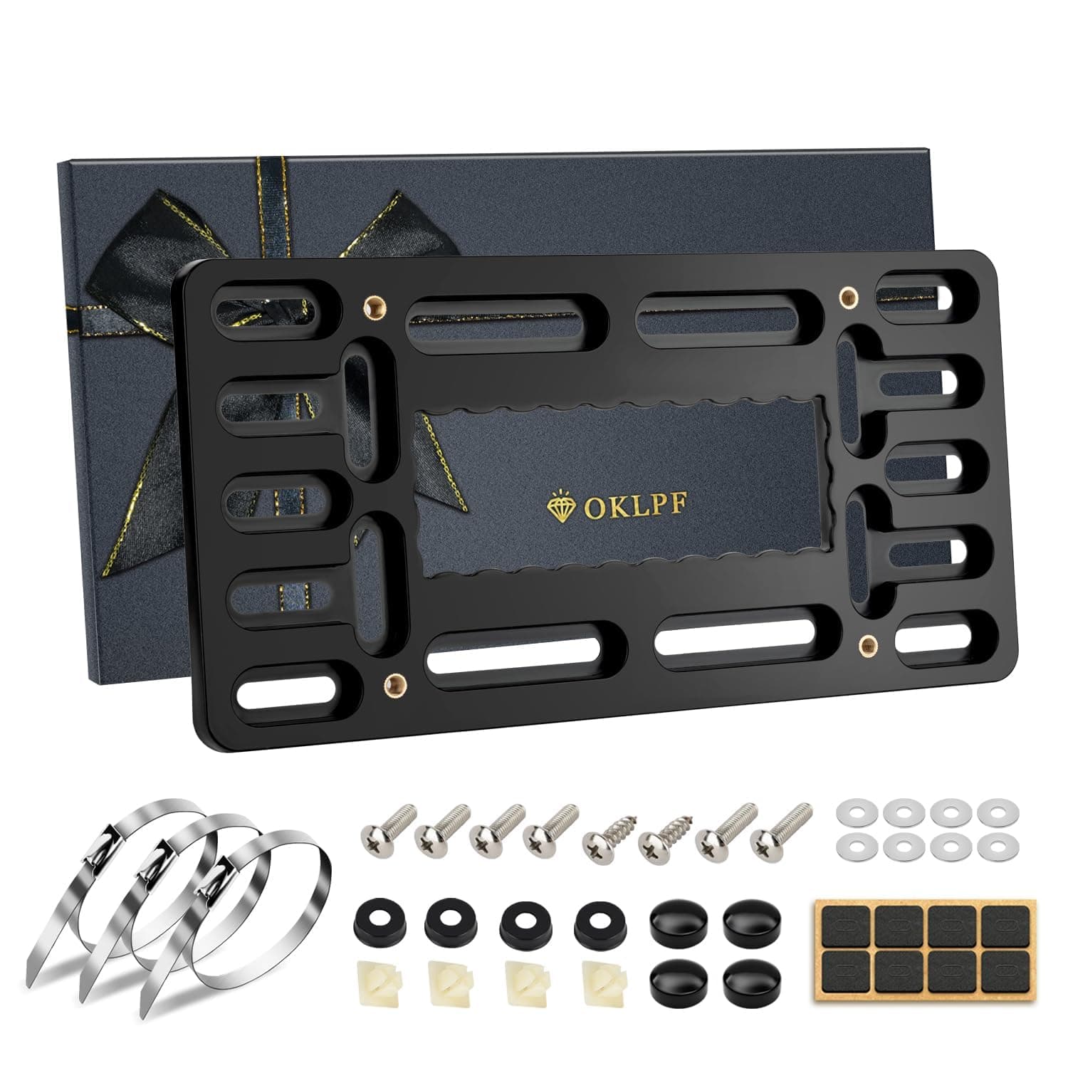 OKLPF No-Drill Front License Plate Mounting Kit - Universal License Plate Bracket Holder for Cars, Trucks & SUVs with Stainless Steel Hardware & Anti-Theft Screws