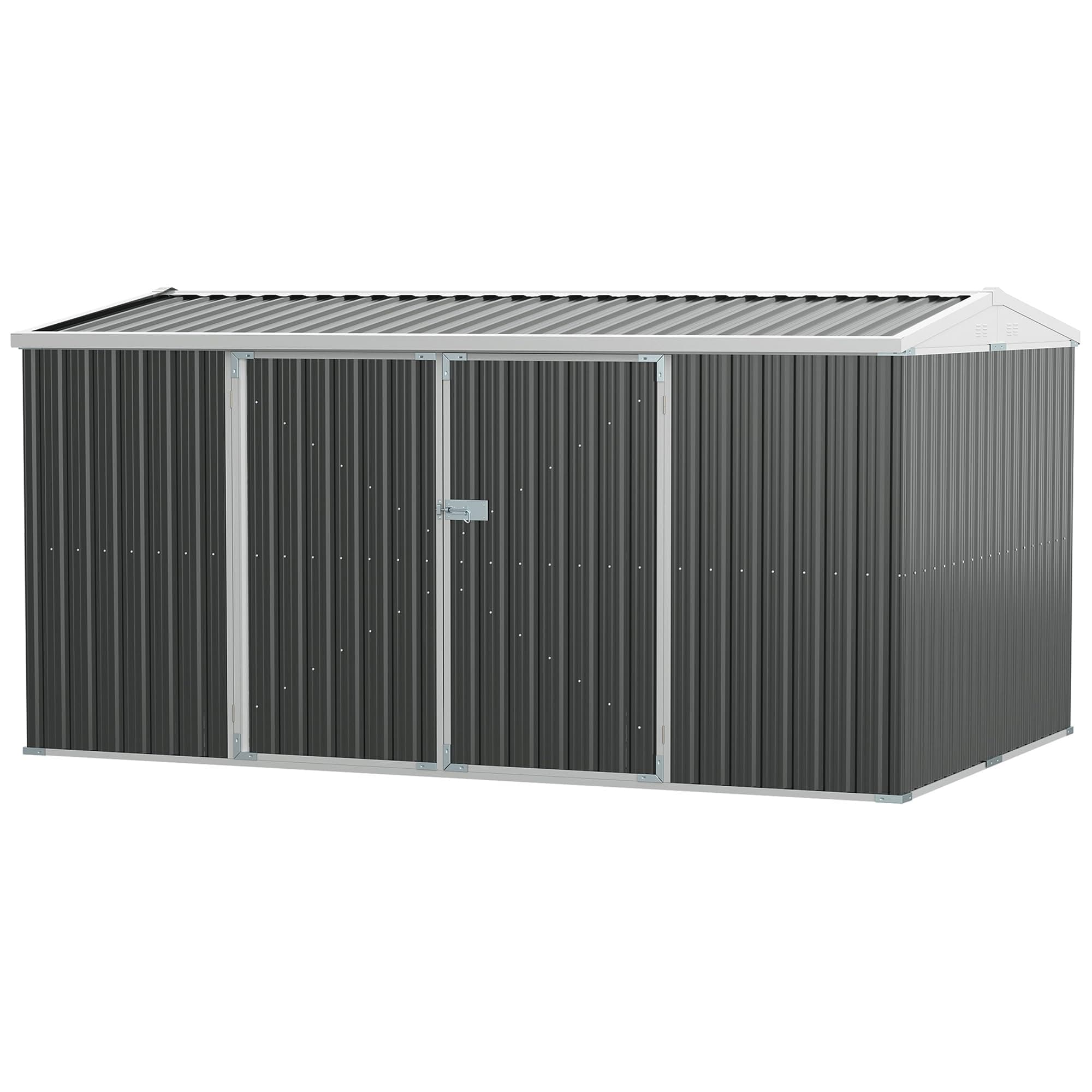 Outsunny 14 x 8ft Outdoor Garden Metal Storage Shed with Lockable Door, Tool Storage Box for Garden, Patio and Lawn, Grey
