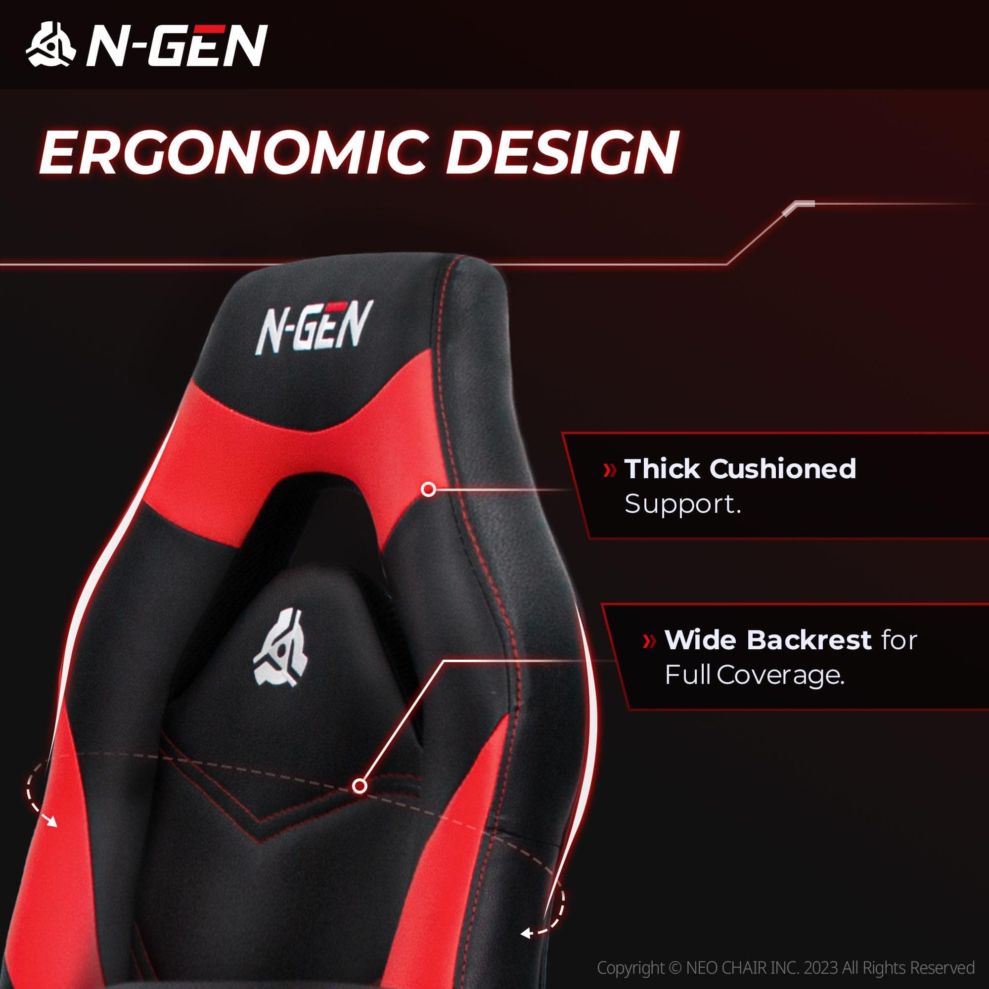 N-GEN Video Gaming Chair Ergonomic Computer Desk Office Chair with Lumbar Support Adjustable Height Swivel Wheels Flip-Up Arms PU Leather Home and Office (Red)