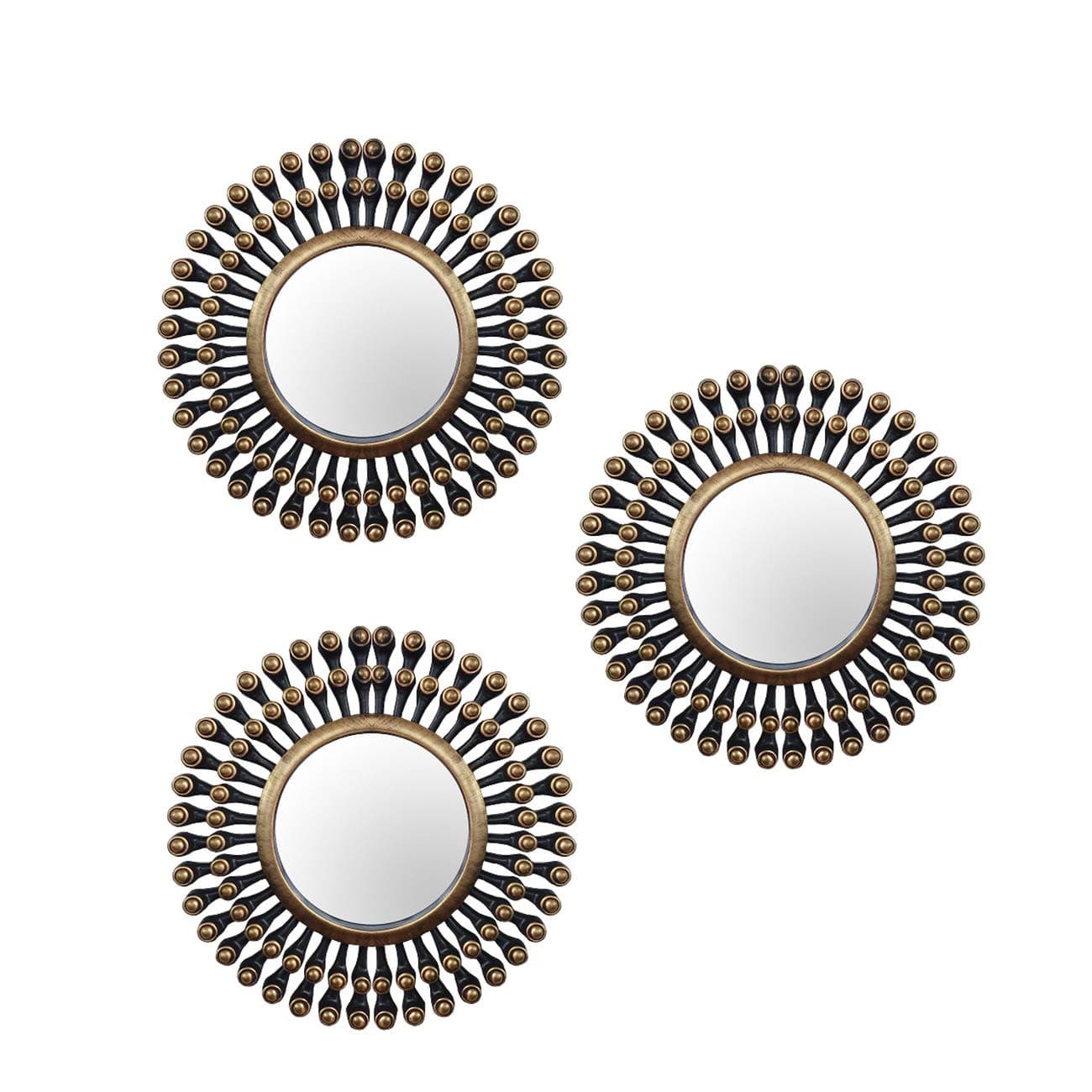 Art Street Painting Mantra Decorative Framed Round Wall Mirror for Living Room (Black, 10 X 10 Inchs) - Set of 3 - Glass