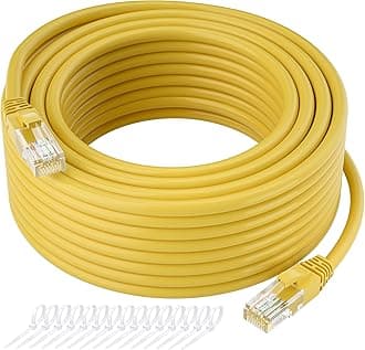 Cat5e Ethernet Cable 200 FT, Long Cat 5e Internet Cable, Yellow Snagless Patch Cord, Flexible, Network, LAN, PoE, Standard RJ45 Connector for PC, Server, Router, Modem, TV, PS5 - with 15 Cable Ties