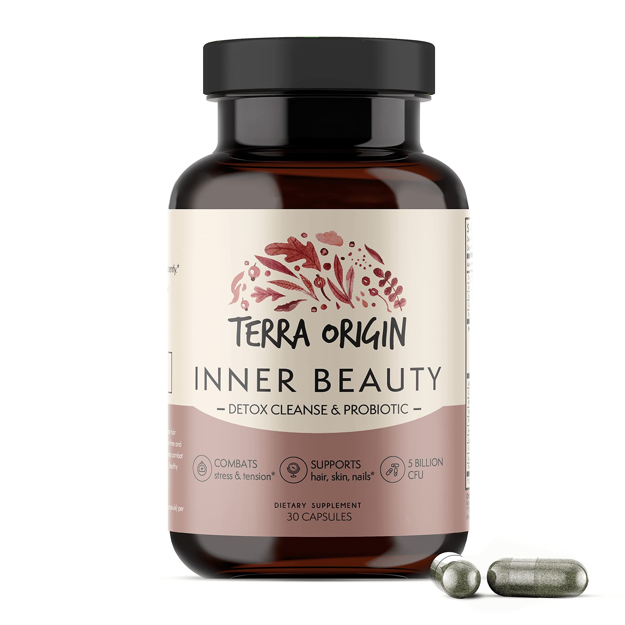 Terra Origin, Inner Beauty, Capsules, 30 Servings, Detox Cleanse Metabolism Booster with Biotin - Promotes Hair Growth, Healthy Skin, and Strong Nails - Gluten Free, All Natural Nutrients, Herbal Diet