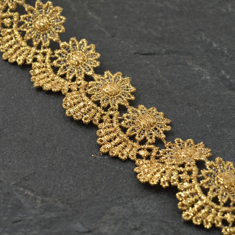 2-Yards 1-1/4 Inch Metallic Gold Lace Trim for Bridal, Costume or Jewelry, Crafts and Sewing, LP-MX-454