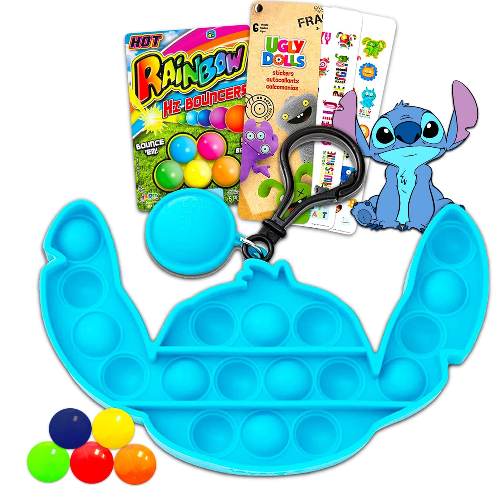 Disney Lilo and Stitch Keychain Party Favors~ Bundle of 2 Stitch Fidget Popper Keychain Toys and Ugly Dolls Stickers | Lilo and Stitch Party Supplies