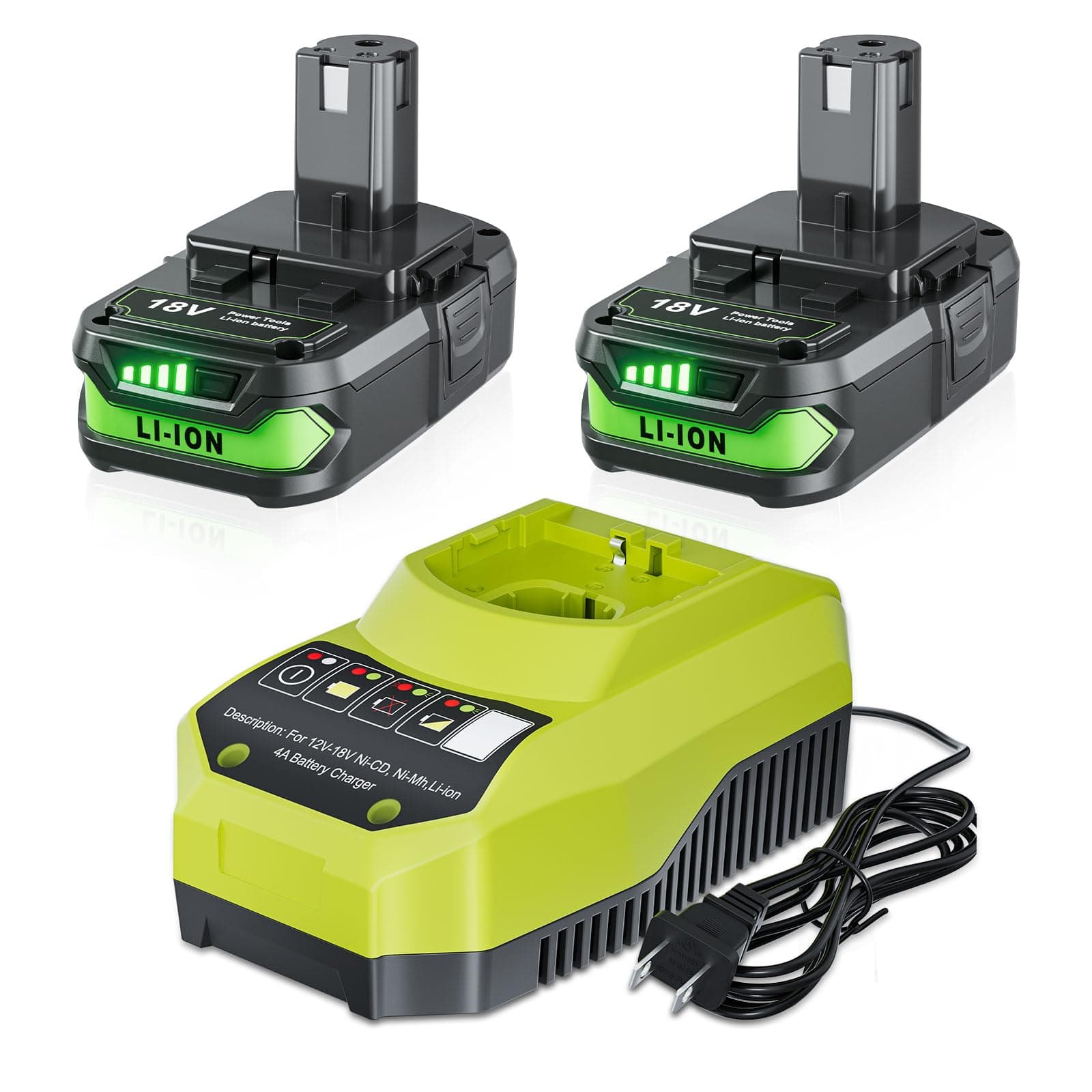 POWTREE Upgraded 3.5Ah Replacement for Ryobi 18V Battery and Charger Combo Compatible with Ryobi 18V ONE+ Battery P102 P107 P108 P105 P104 P103 Power Tools and P117 Charger