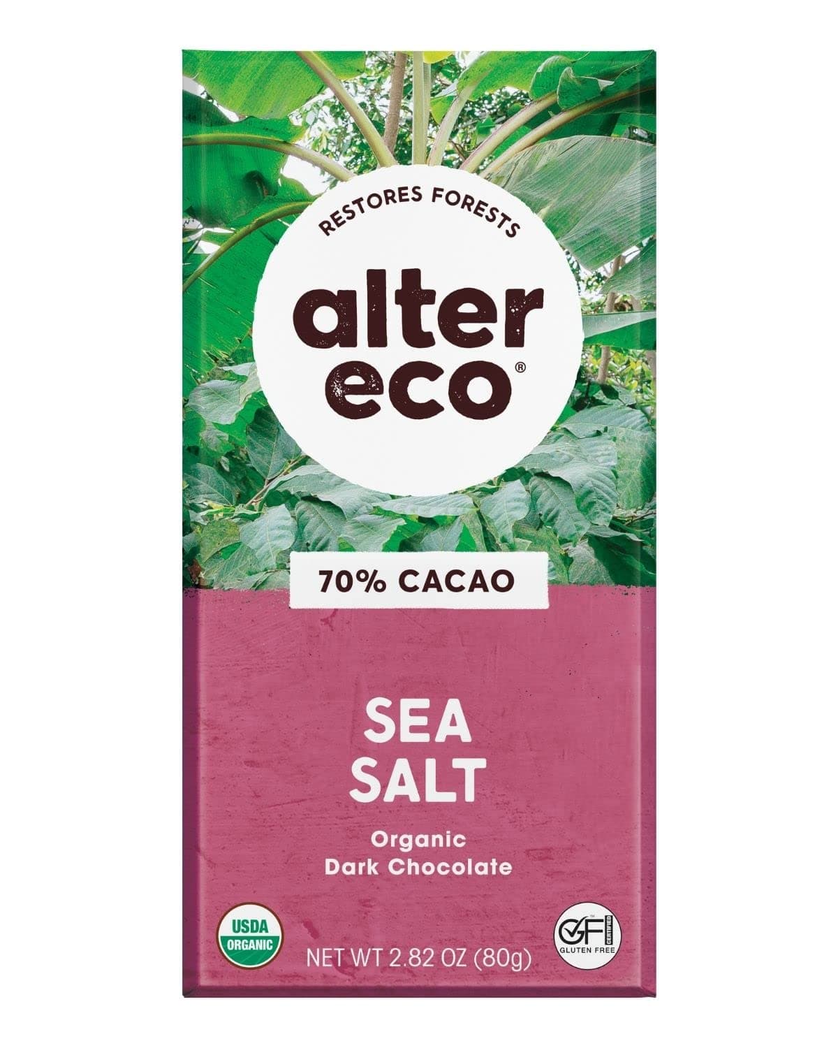 Alter Eco, Organic Chocolate Bar, Deep Dark Sea Salt, 70% Cacao, 80g (2.82oz)