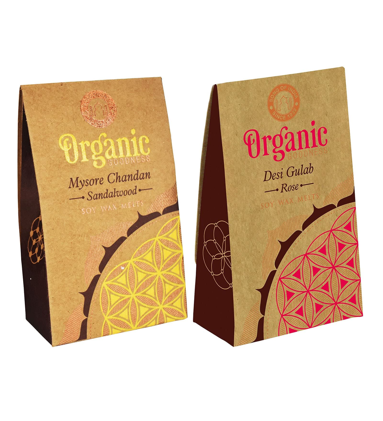 Organic Goodness Soy Wax Melt, 40 g, Pack 2. 14 to 15 Tablets | Mysore Chandan - Sandalwood, Desi Gulab - Rose | Amazon Exclusive