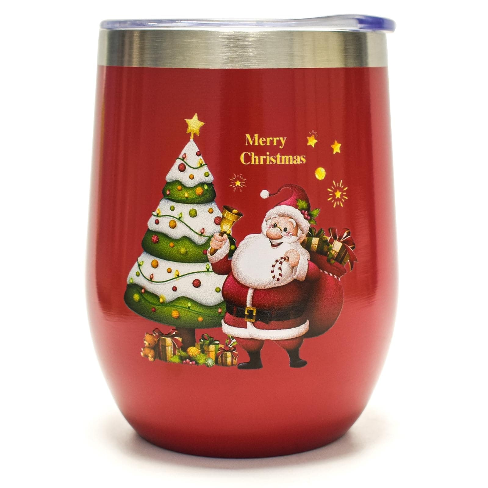 Christmas Tumbler with Lid and Straw, 12 oz Insulated Coffee Travel Mug, Stainless Steel Vacuum Double Wall Cup, Christmas Gifts Ideas (Red (1 Pack))