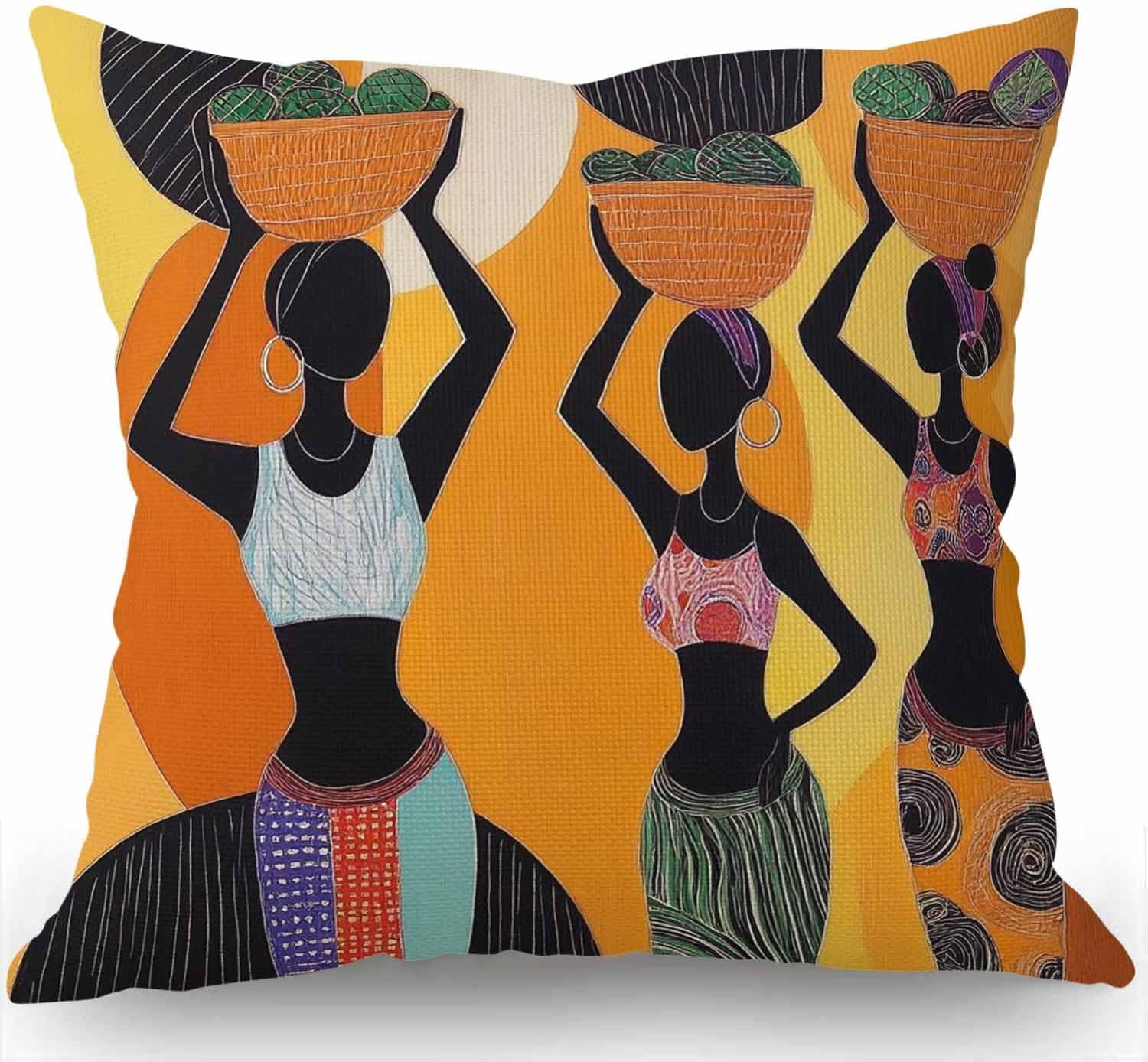 Swono Throw Pillow Case African Woman Cotton Linen Square Cushion Cover Standard Pillowcase for Men Women Home Decorative Sofa Armchair Bedroom Livingroom 18 x 18 inch