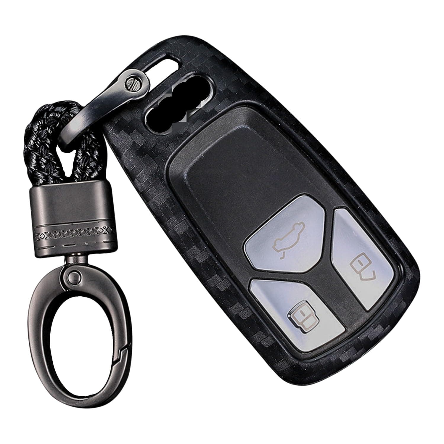 Soft Silicone Rubber Carbon Fiber Texture Case Car Key Fob Cover for Audi A4 A4L A5 A6 A7 A8 Q5 Q7 R8 RS Q3 RS4 RS5 RS7 S4 S5 S6 S7 S8 SQ5 SQ7 TT TTS TT-RS Remote Key - Black - Weave Keychain
