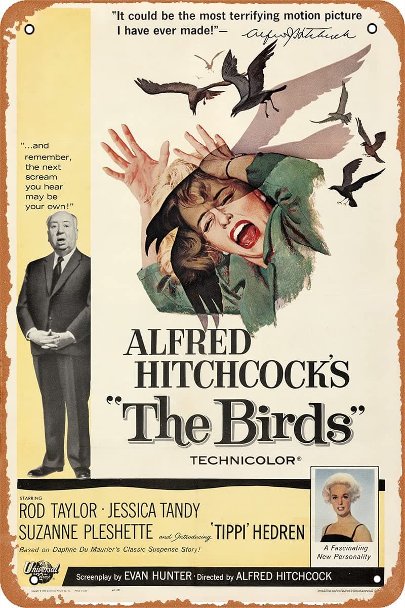 The Birds 1963 Movie Poster Horror Movie Tin Sign Retro Vintage Wall Art Decor Metal Sign 8x12 inches