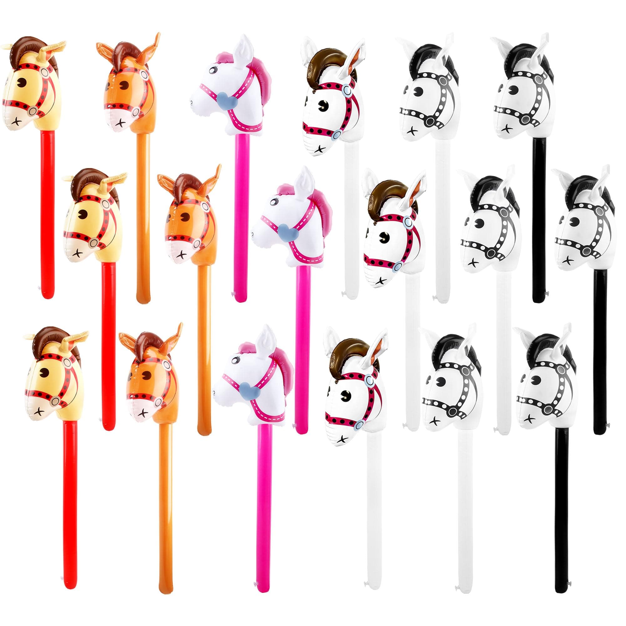 18 Pack Inflatable Stick Horse Bulk Cute Blow Up Pony Stick Balloon Colorful Inflatable Horsehead Stick for Kids Birthday Cowboy Horse Theme Party Supply, 6 Colors