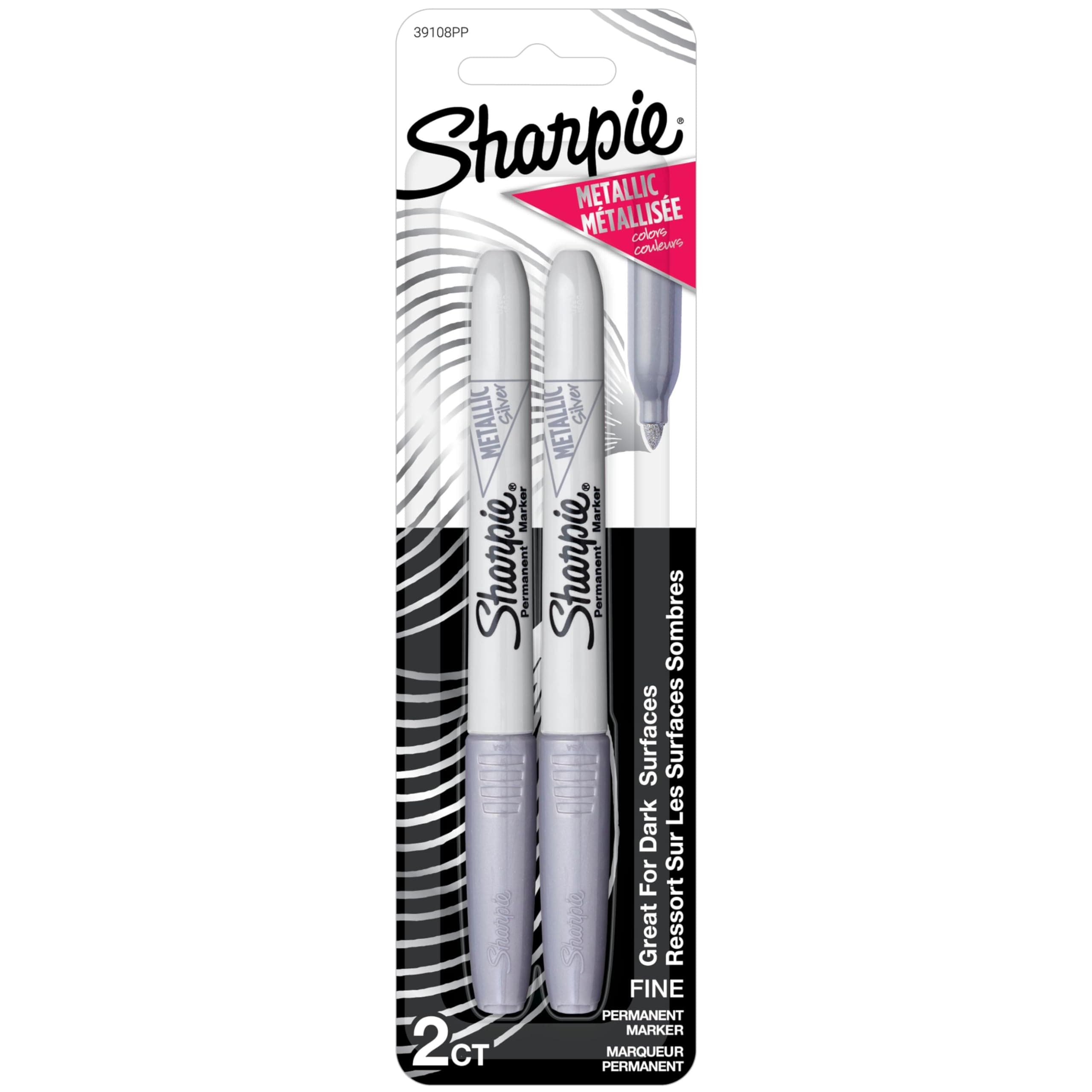 Metallic Permanent Markers, Fine Point, Silver, 2 Count - For Black Paper or Dark Surfaces, Arts & Crafts, Posters