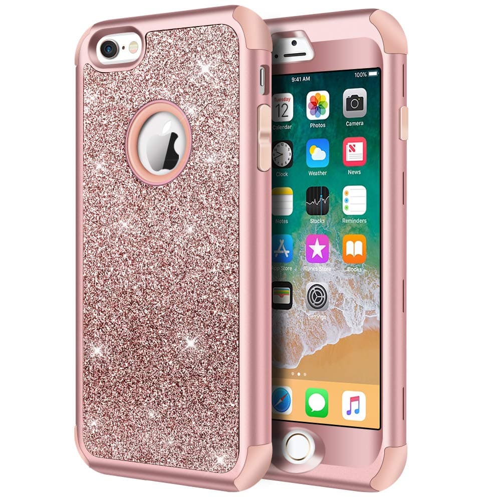 Hython iPhone 6s Case, iPhone 6 Case, Hython Heavy Duty Full-body Defender Protective Case Bling Glitter Sparkle Hard Shell Armor Hybrid Shockproof Rubber Bumper Cover for iPhone 6/iPhone 6s 4.7" - Ro