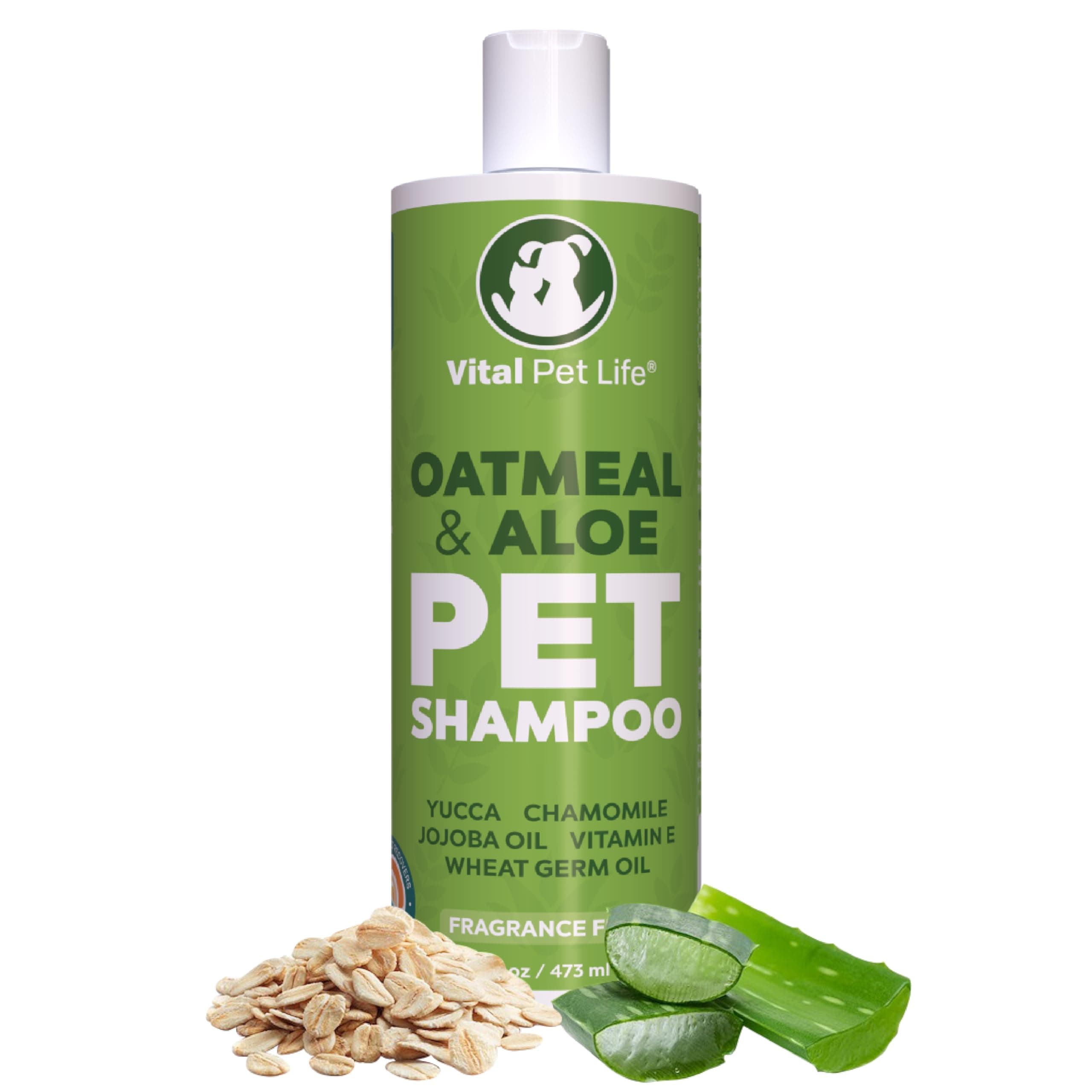Dog Shampoo with Oatmeal, Aloe Vera, Chamomile, Jojoba Oil, Vitamin E - Natural Ingredients, Helps Allergies Dry Coats & Itchy Sensitive Skin, No Parabens or Artificial Dyes, 16 oz