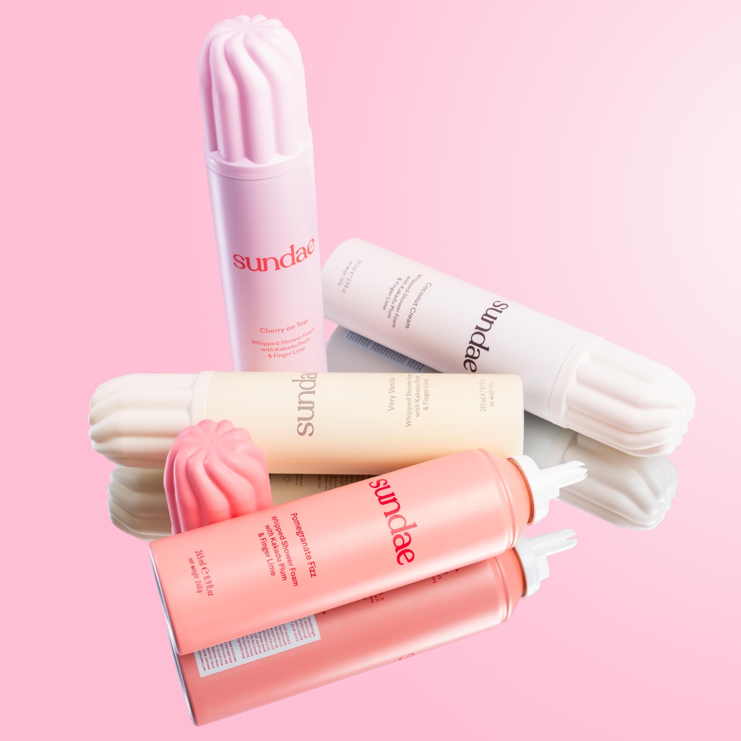 sundae Whipped Shower Foam Very Vanilla,Coconut Cream, Cherry On Top, Pomegranate Fizz Foaming Body Wash Shower Foam 8.9 fl oz, 265ml 4-pack