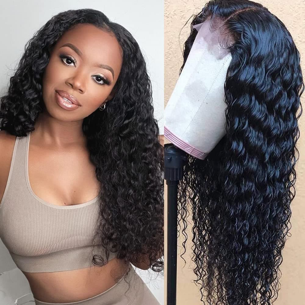 YISEA Deep Wave 13x4 Lace Frontal Wigs for Black Women 150% Density Brazilian Virgin Human Hair Deep Wave Lace Frontal Wigs Pre Plucked Hairline with Natural Baby Hair (10 Inch)