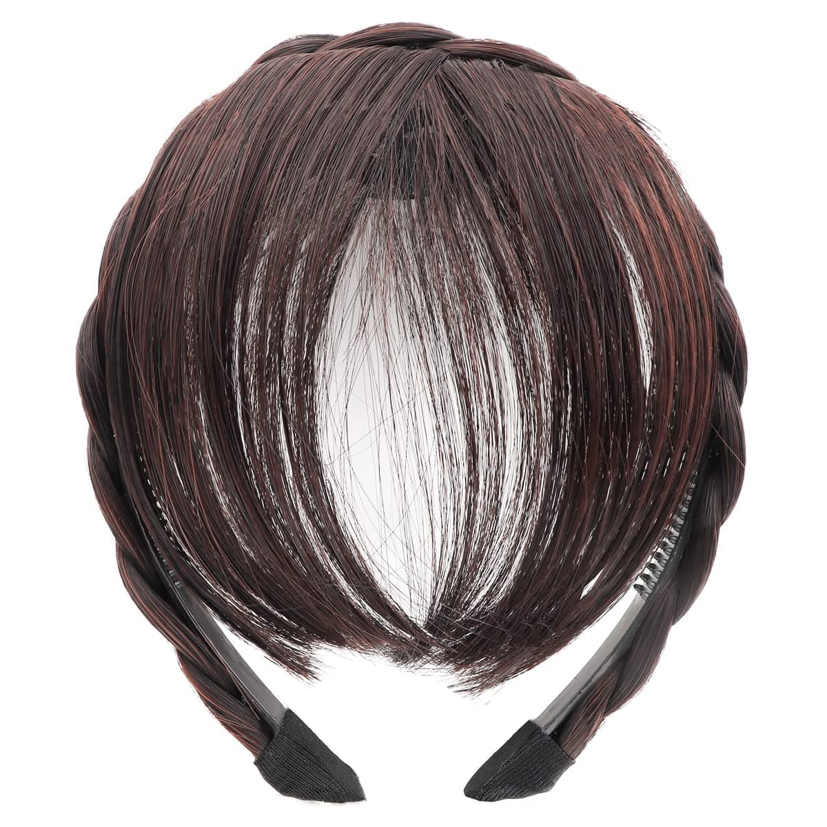 FERCAISH Front Hair Bangs Wigs Headband, Synthetic Wigs Headband for Women Girls (Dark Brown)