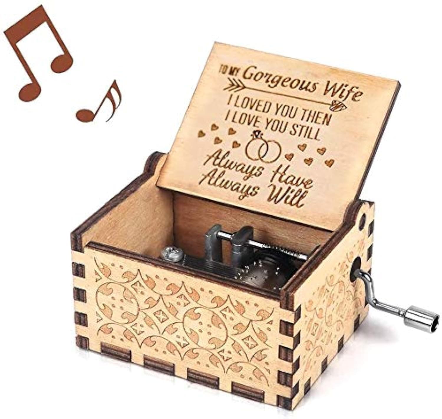 to My Gorgeous Wife Music Boxes Hand Crank Wooden Musical Boxes Music Box - Unique Gift (Wood, to My Gorgeous Wife)