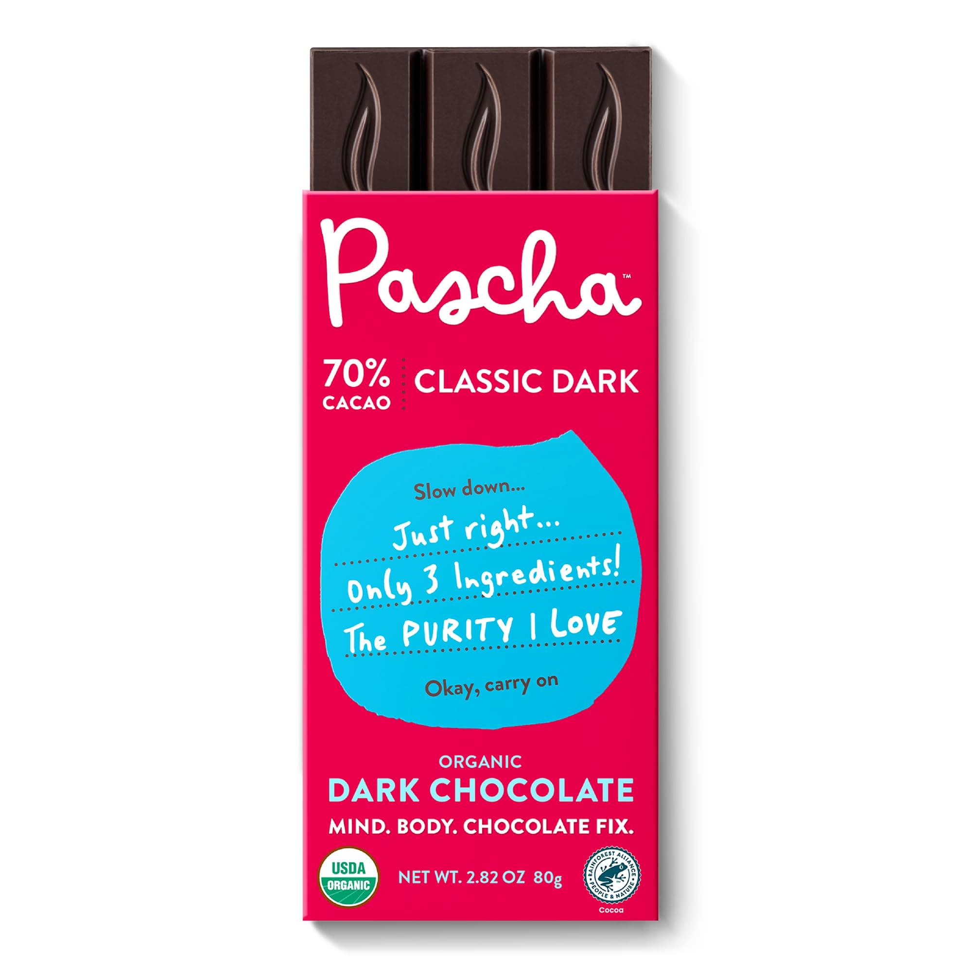 Organic Dark Chocolate Bars 70% Cacao, Gluten Free, Non GMO, 2.82 oz, Pack of 10