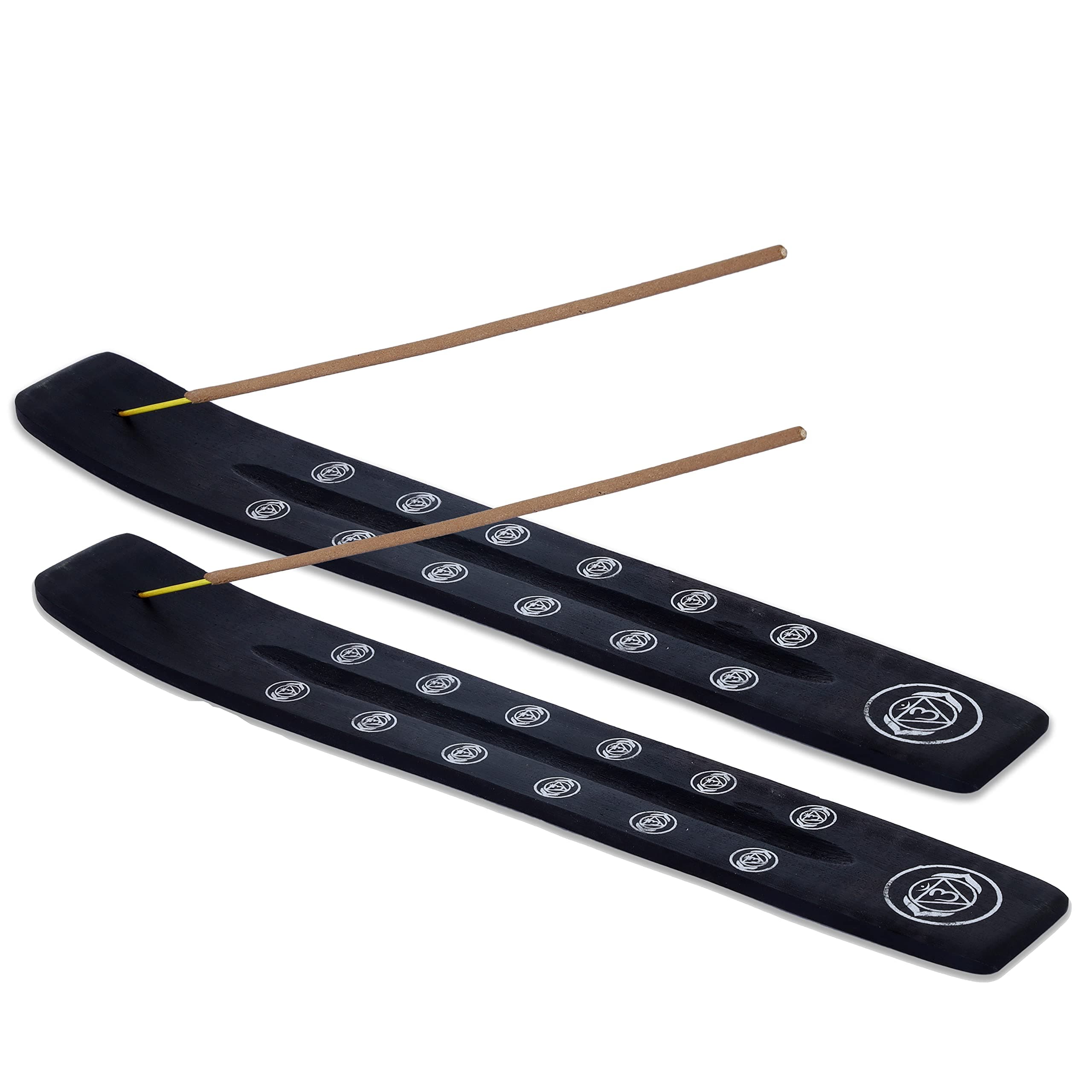 Bless-International Traditional-Handmade-Burner Wooden-Incense-Stick-Holder Ash-Catcher-Stand for-Aromatherapy-Meditation-Yoga (Black Strength) 10 Inches, Pack of 2