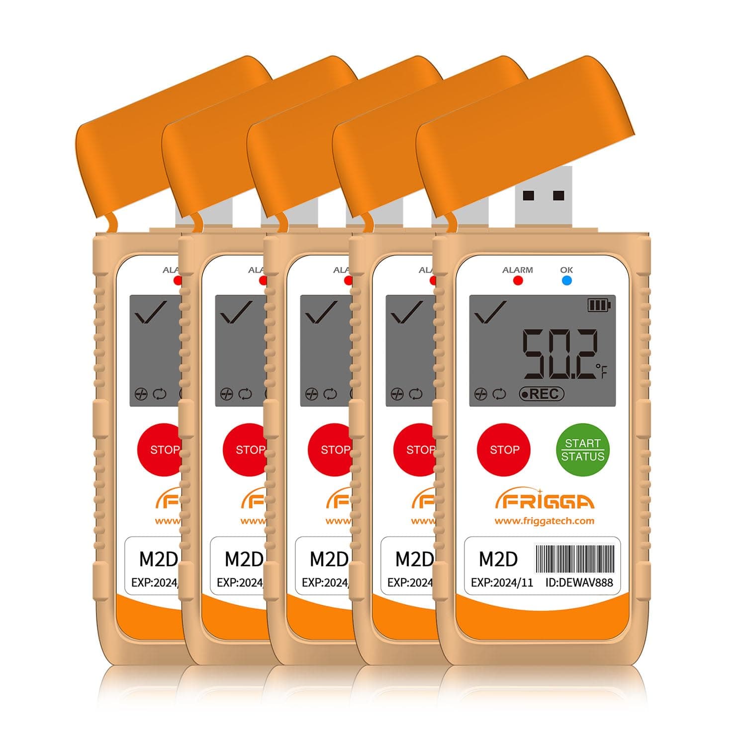 Frigga 5 Pack Multi-Use Temperature Data Logger USB Digital Temperature Recorder Reusable 14400 Points High Accuracy Thermometer Logger PDF CSV Report,M2D