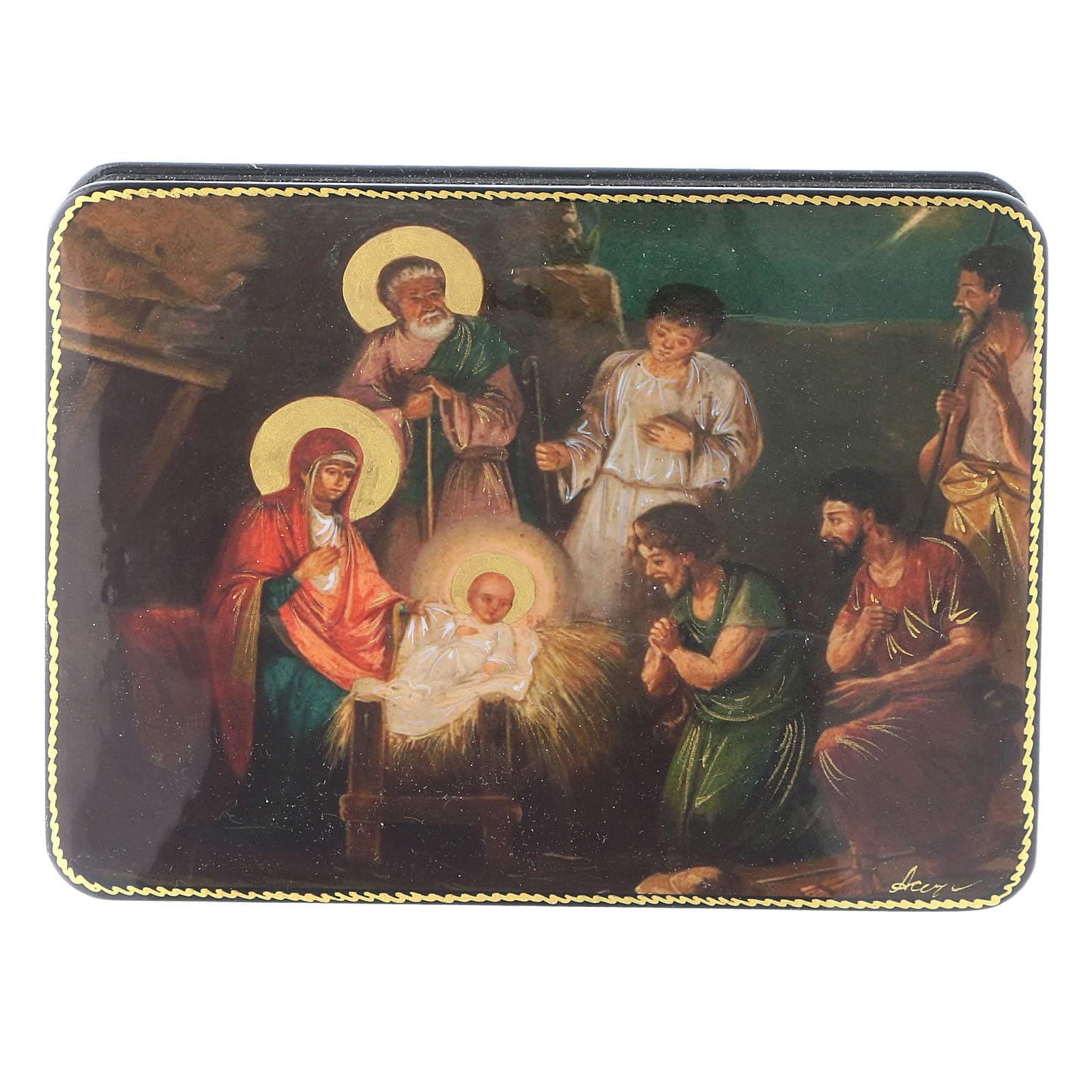 HolyartHolyart Russian Papier machè and Lacquer Box The Birth of Jesus Christ Fedoskino Style 15x11 cm.