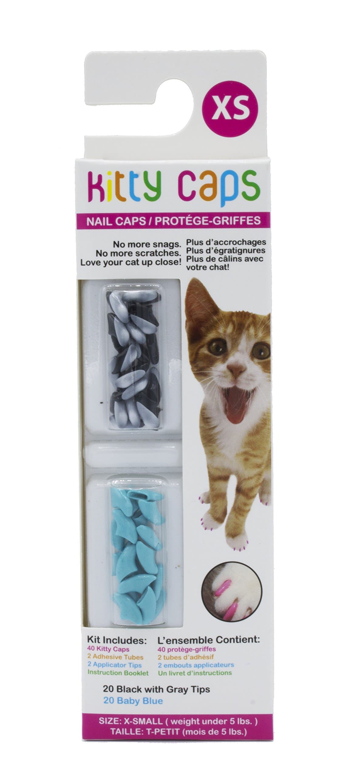 Kitty Caps Nail Caps: Black With Gray Tips & Baby Blue, 40 Count, X-Small