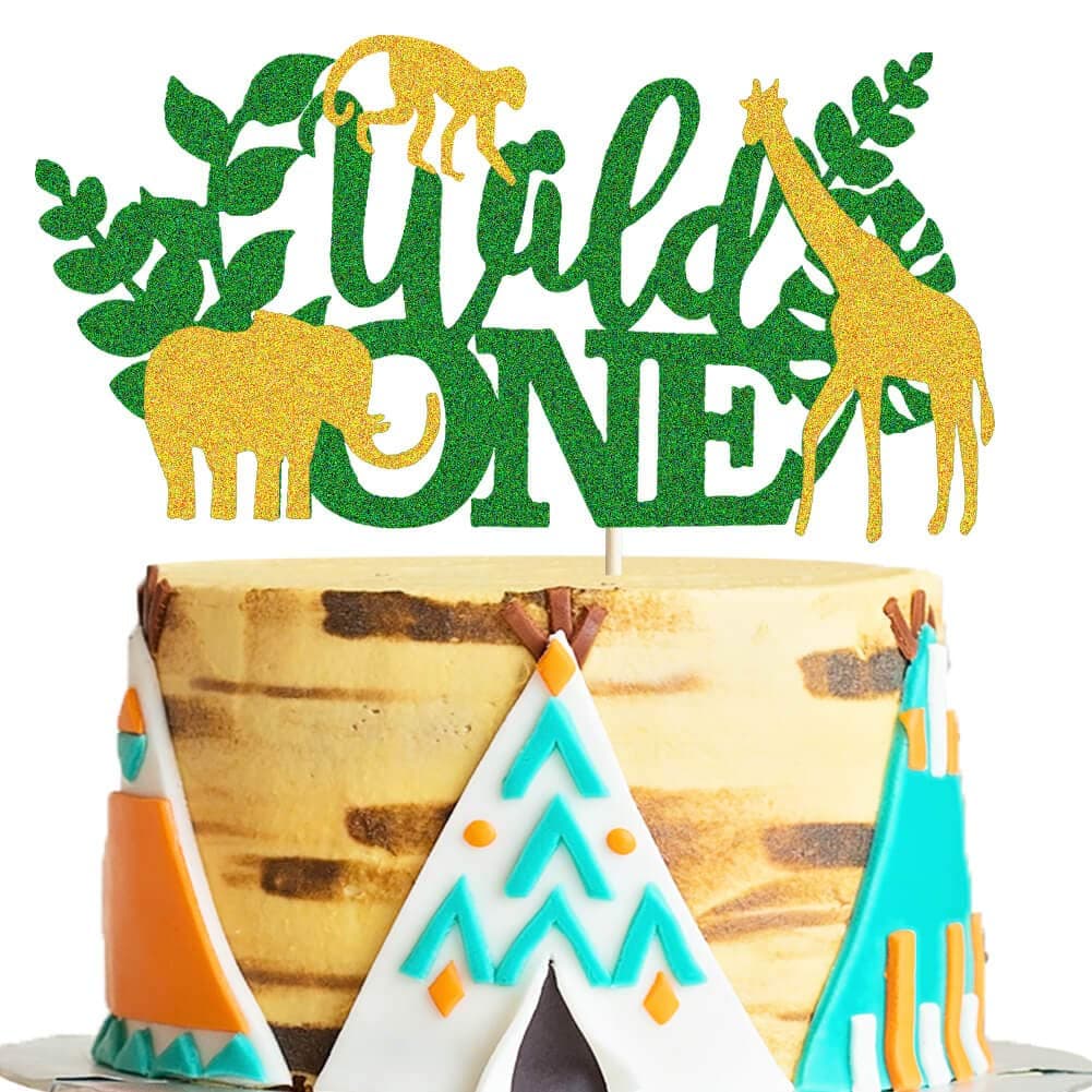 Jungle Safari Animal Wild One Cake Topper, Jungle Wild Safari Zoo 1st First Birthday Baby Shower Party Cake Supplies Decorations