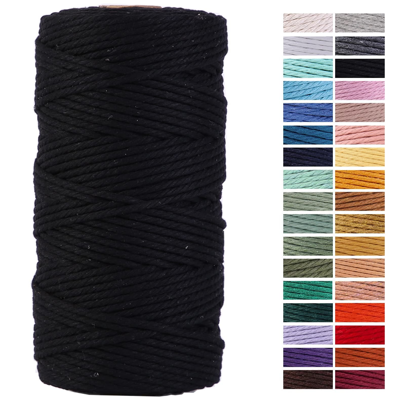 Black Macrame Cord 3mm x 109Yards,Colored Cotton Rope Craft Cord Colorful Cotton Cord Twine for Wall Hanging Plant Hangers Crafts Knitting Decorative Projects