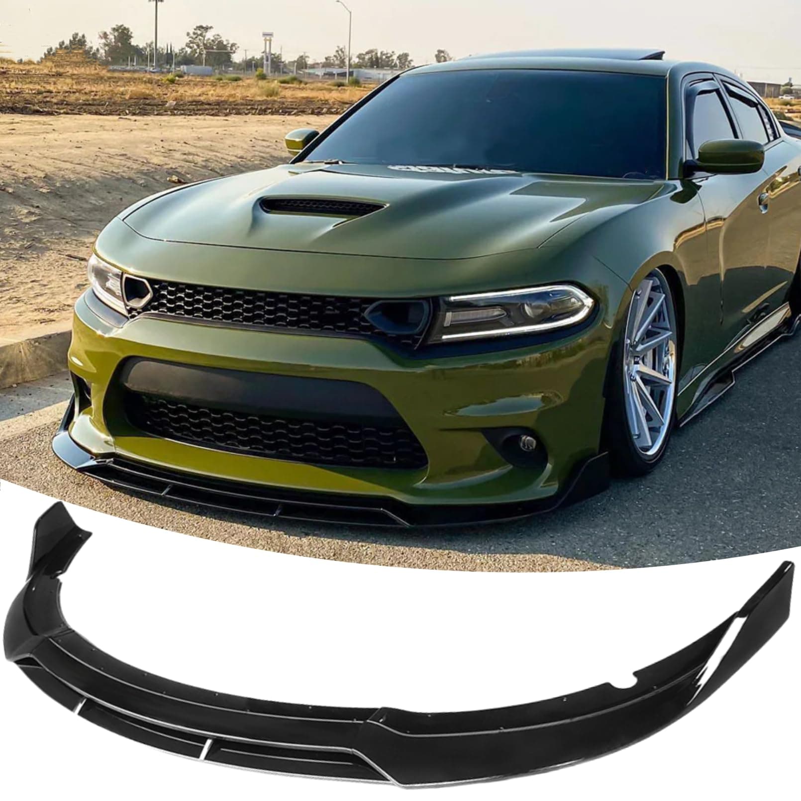 Front Bumper Lip Splitter Spoiler Fit for Dodge Charger SRT Hellcat/RT Scat Pack/Daytona/RT 392 2015-2023 Gloss Black Accessories Air Chin Body Kit