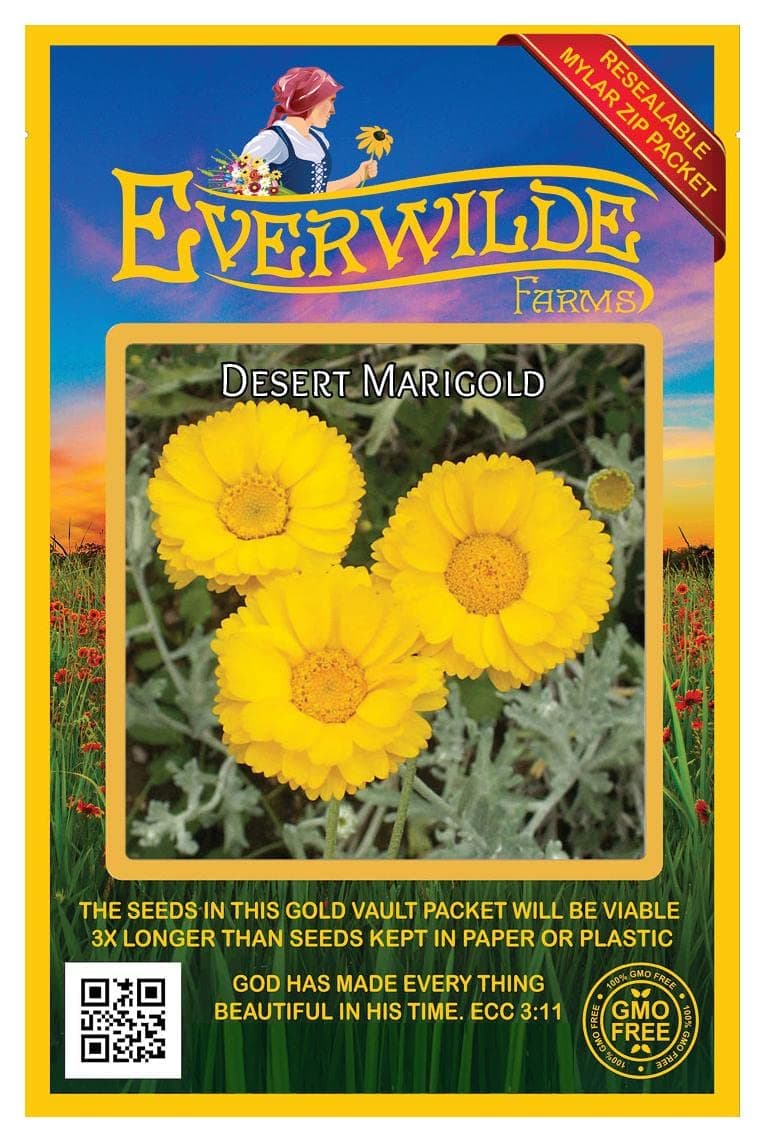 Everwilde Farms - 1000 Desert Marigold Native Wildflower Seeds - Gold Vault Seed Packet