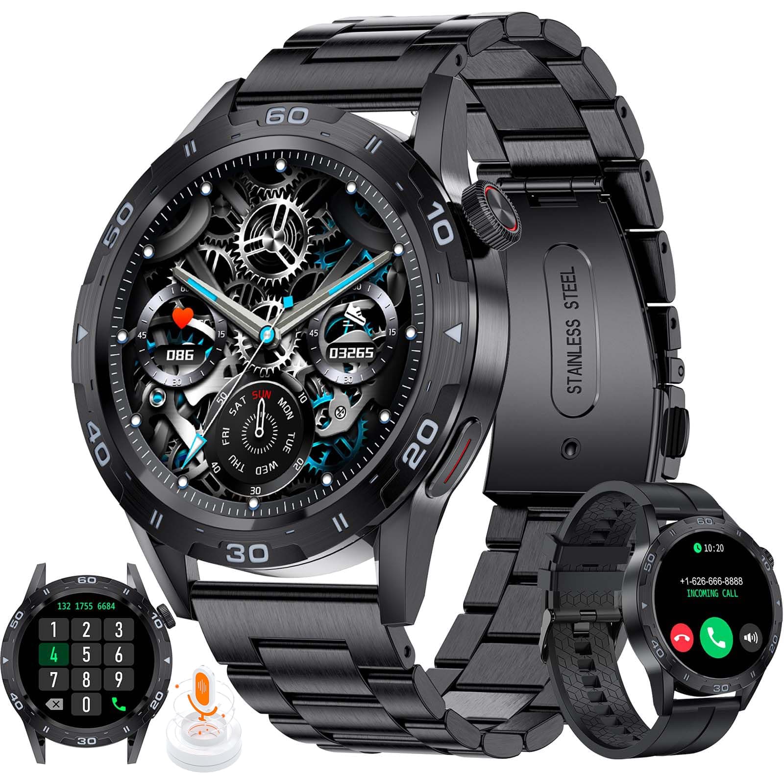 Smart Watch for Men Dial Answer Calls, Fitness Tracker Waterproof Smartwatch for Android iOS Phones 1.32" HD Full Touch Screen Fitness Watches with Heart Rate/SpO2/Sleep AI Voice Control, Black