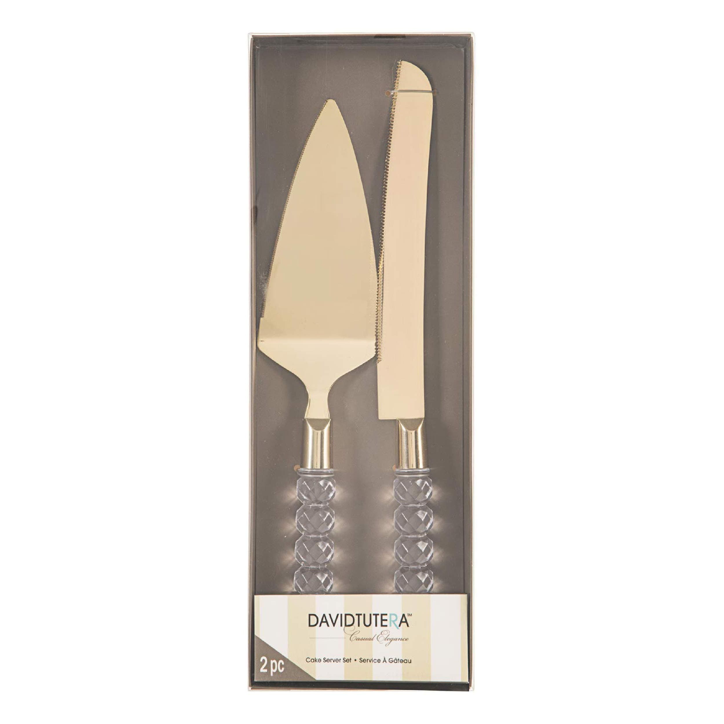 David Tutera Crystalline Handle Wedding Cake Gold Metal Serving Set