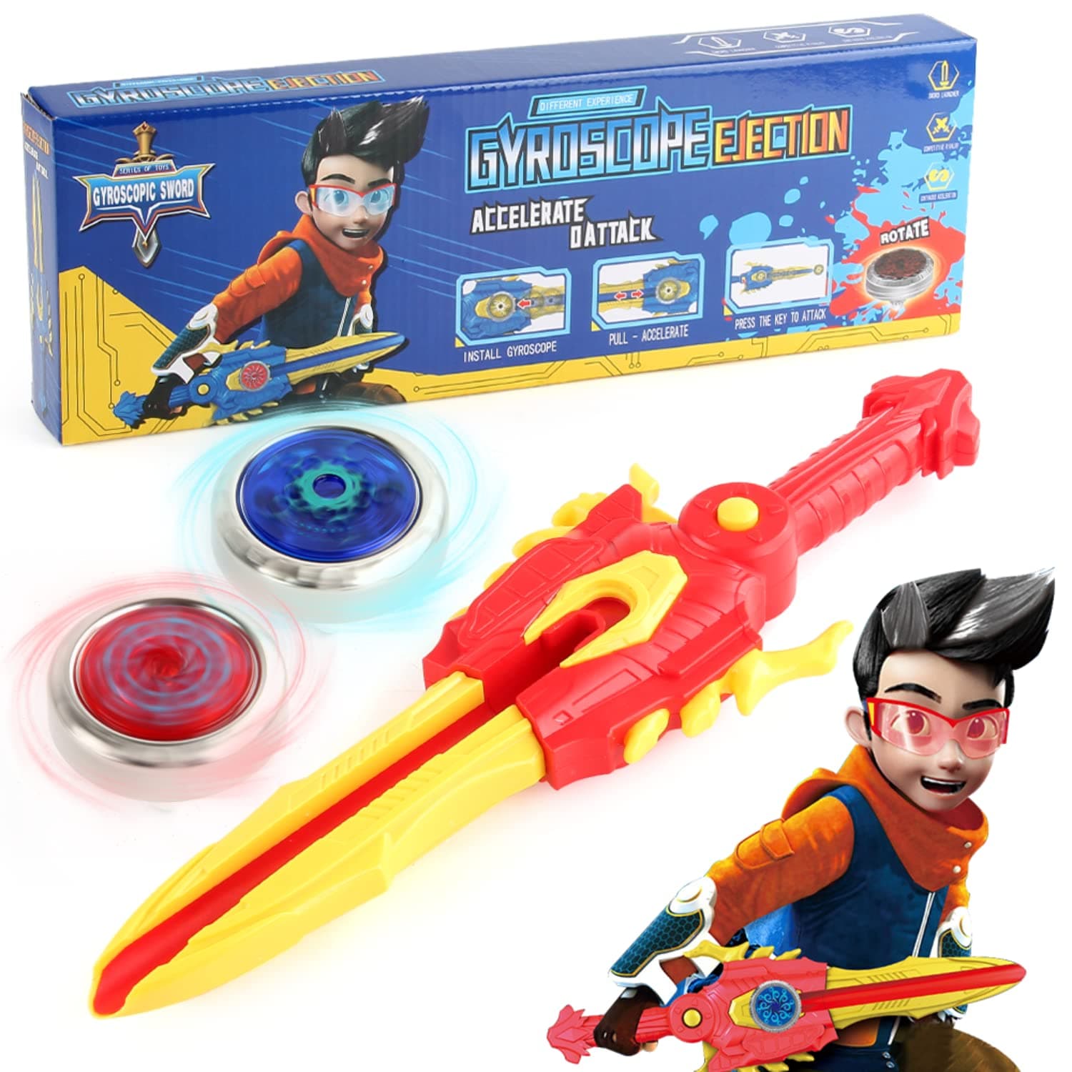 TuKIIE Bey Battling Top Burst Gyro Toy, 2 Spinning Tops with Sword Launcher, Bey Battle Game Set Attack Blade Toys for Kids Boys Halloween Christmas Birthday present (Red)