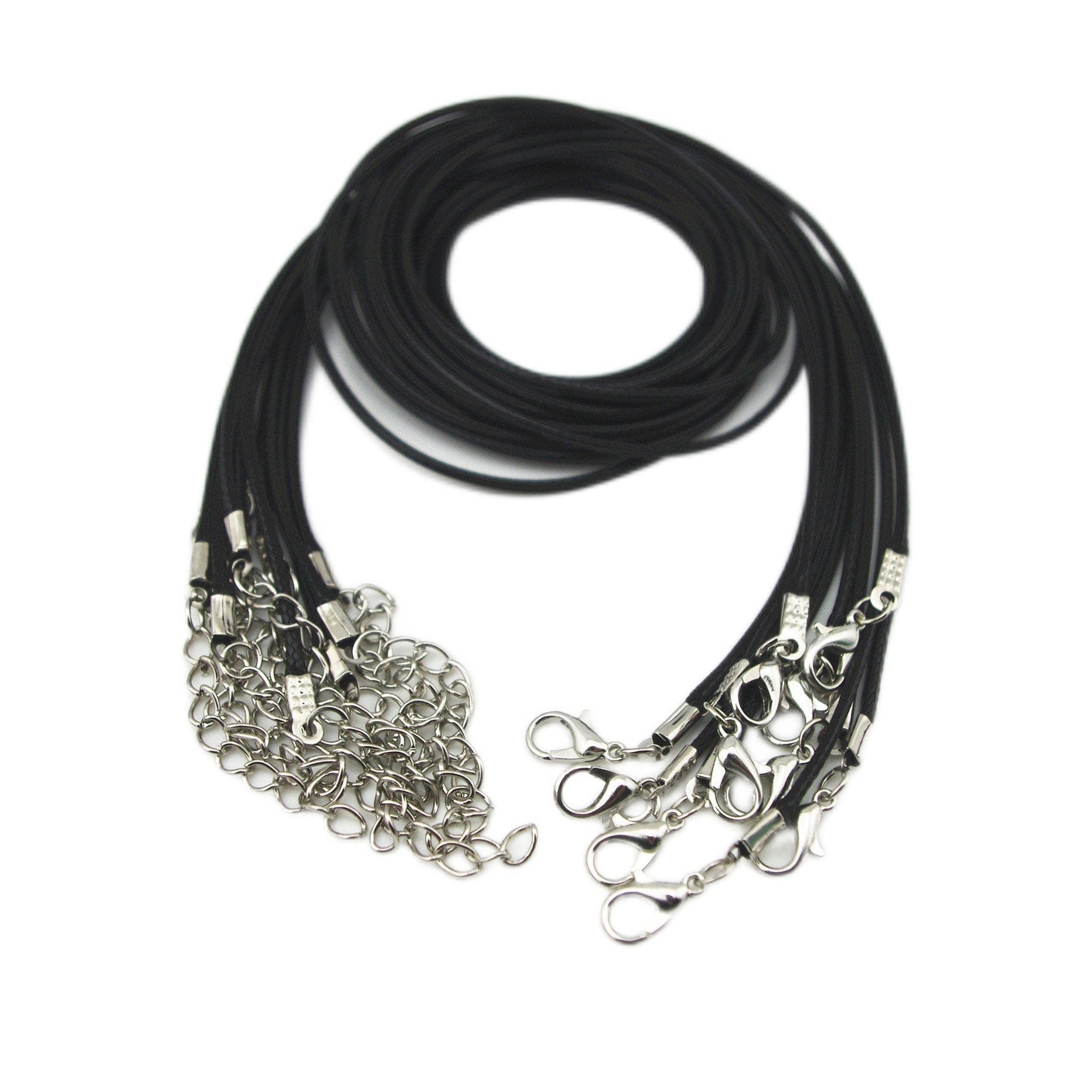 10pcs Black Leather Necklace Cord Chain 1.5mm 2" Extension Chain