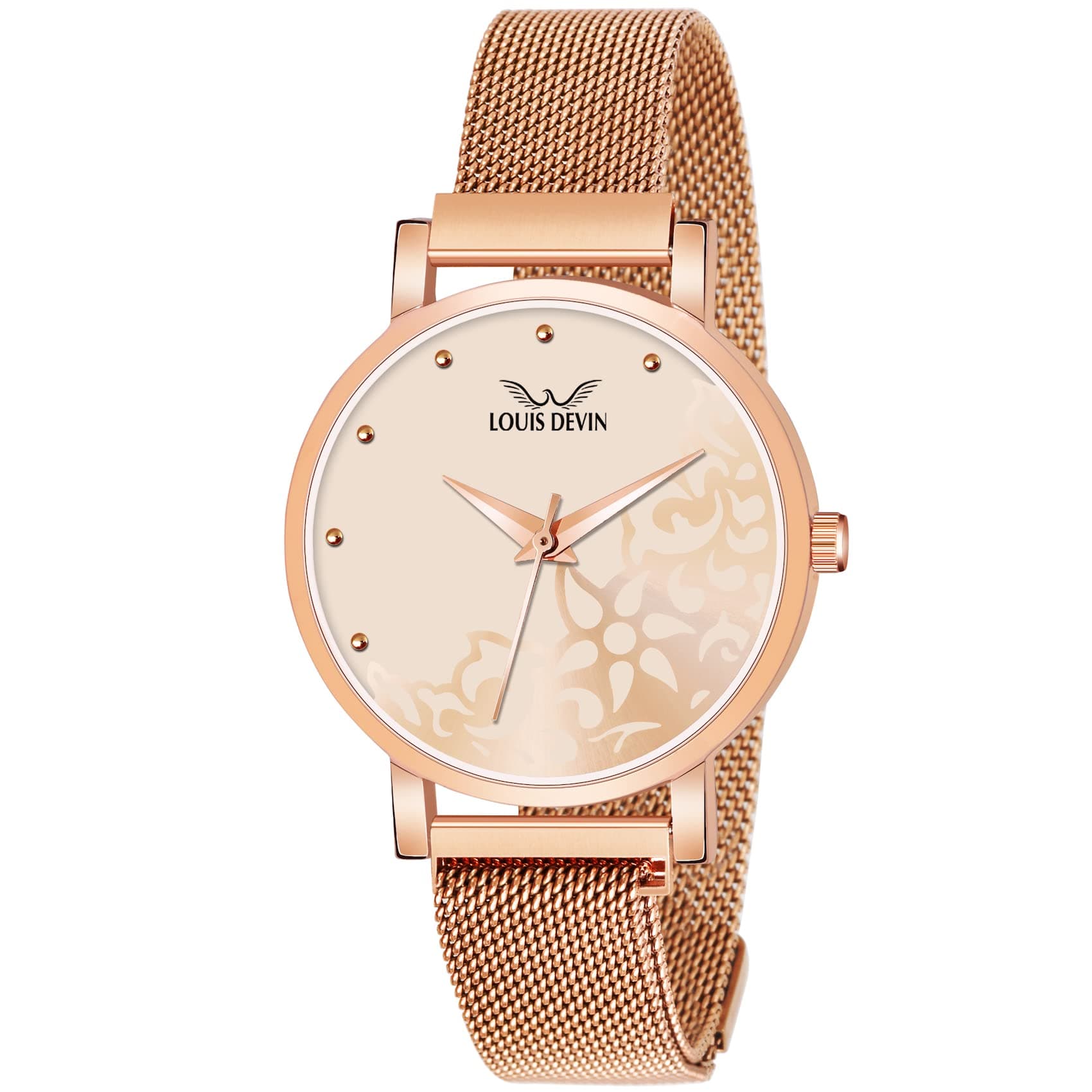 Rose Gold Metal Mesh Chain Analog Wrist Watch for Women | LD-RG154
