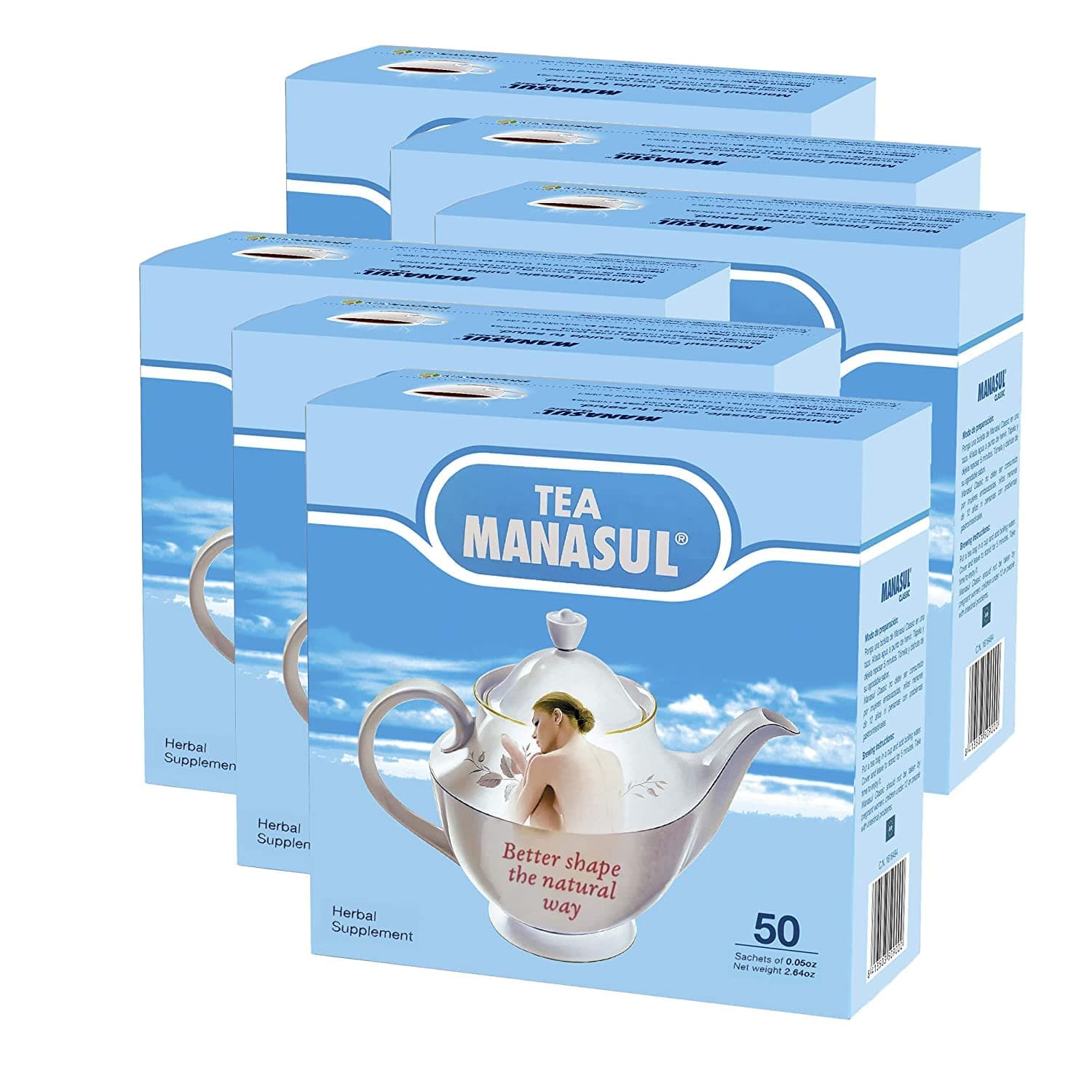 MANASUL CLASSIC - Infusion Based On Senna, Peppermint, Lemon Balm, Liquorice and Anise. Herbal Tea with Calming Effect. 50 Tea Sachets. Pack of 6.