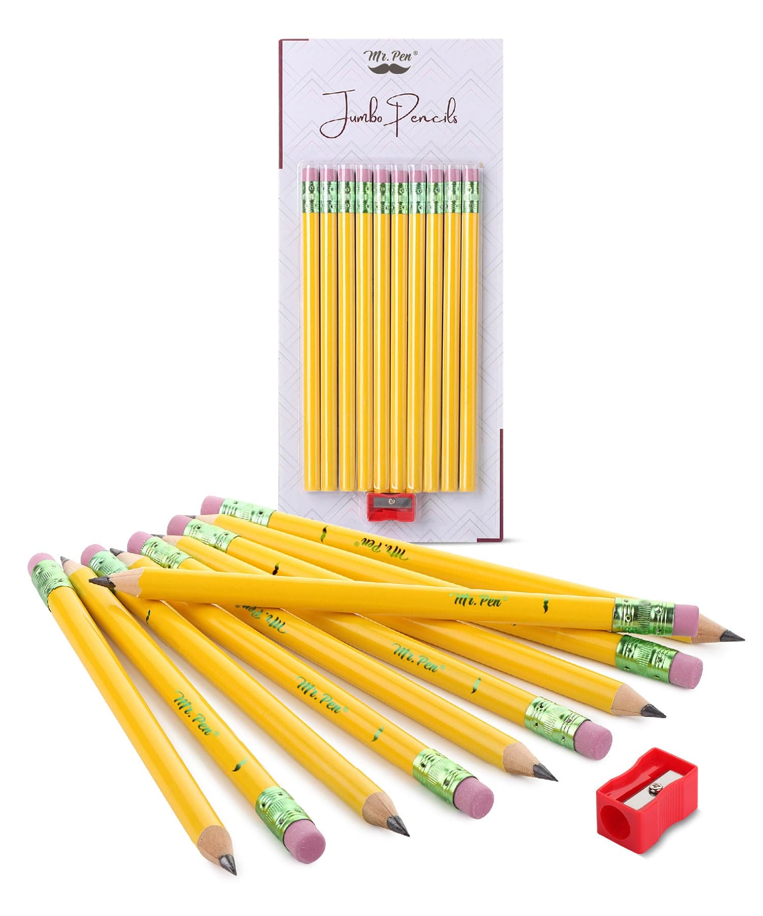Mr. Pen- Jumbo Pencils for Preschoolers, 10 Big Pencil and 1 Sharpener, Fat Pencils for Kindergarten, Large Pencil, Back to School Supplies