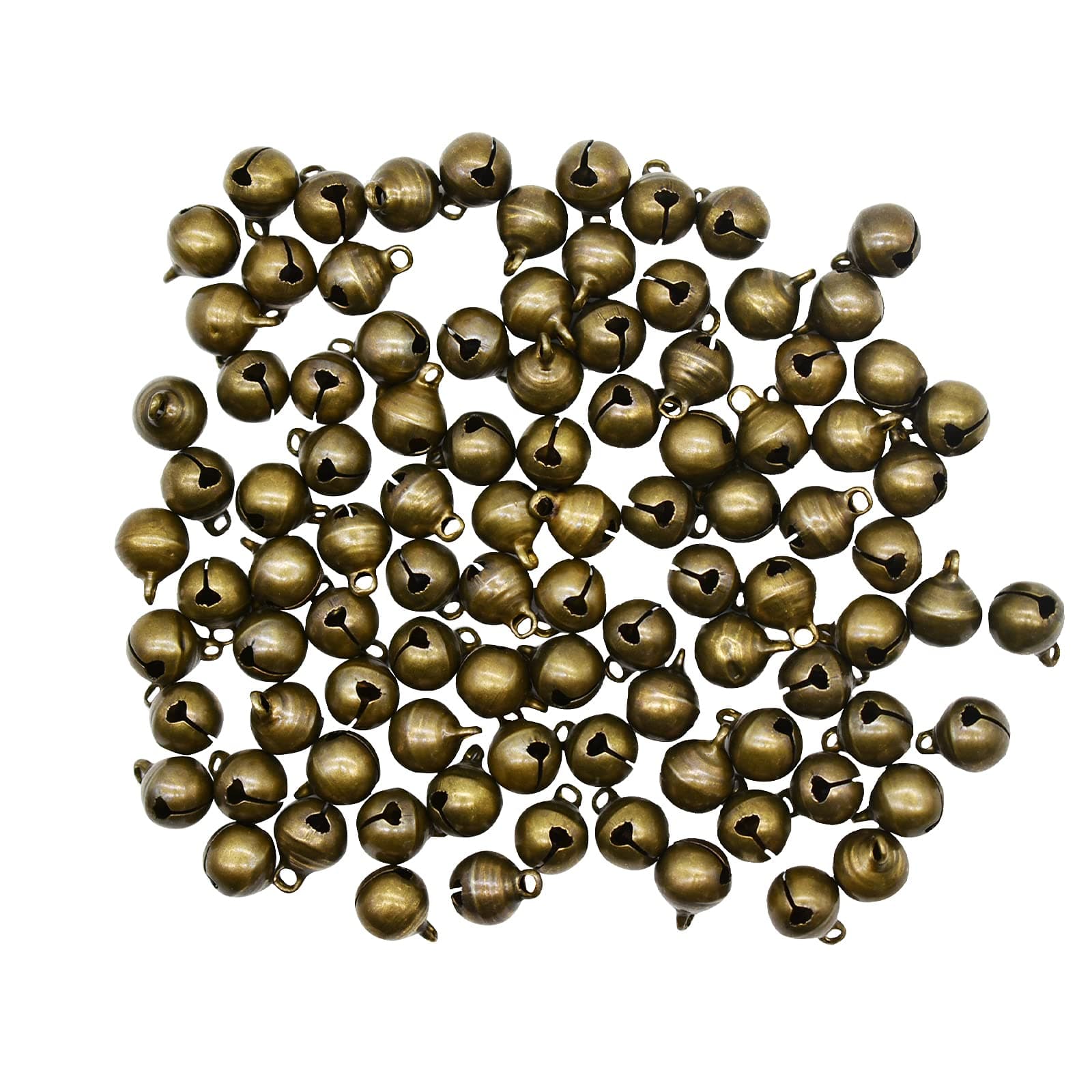 Maydahui 100PCS Small 1/2 Inches Jingle Bell Vintage Bronze Mini 10mm Alloy Beads DIY for Jewelry Findings,Sewing,Wedding,Doors and Crafts