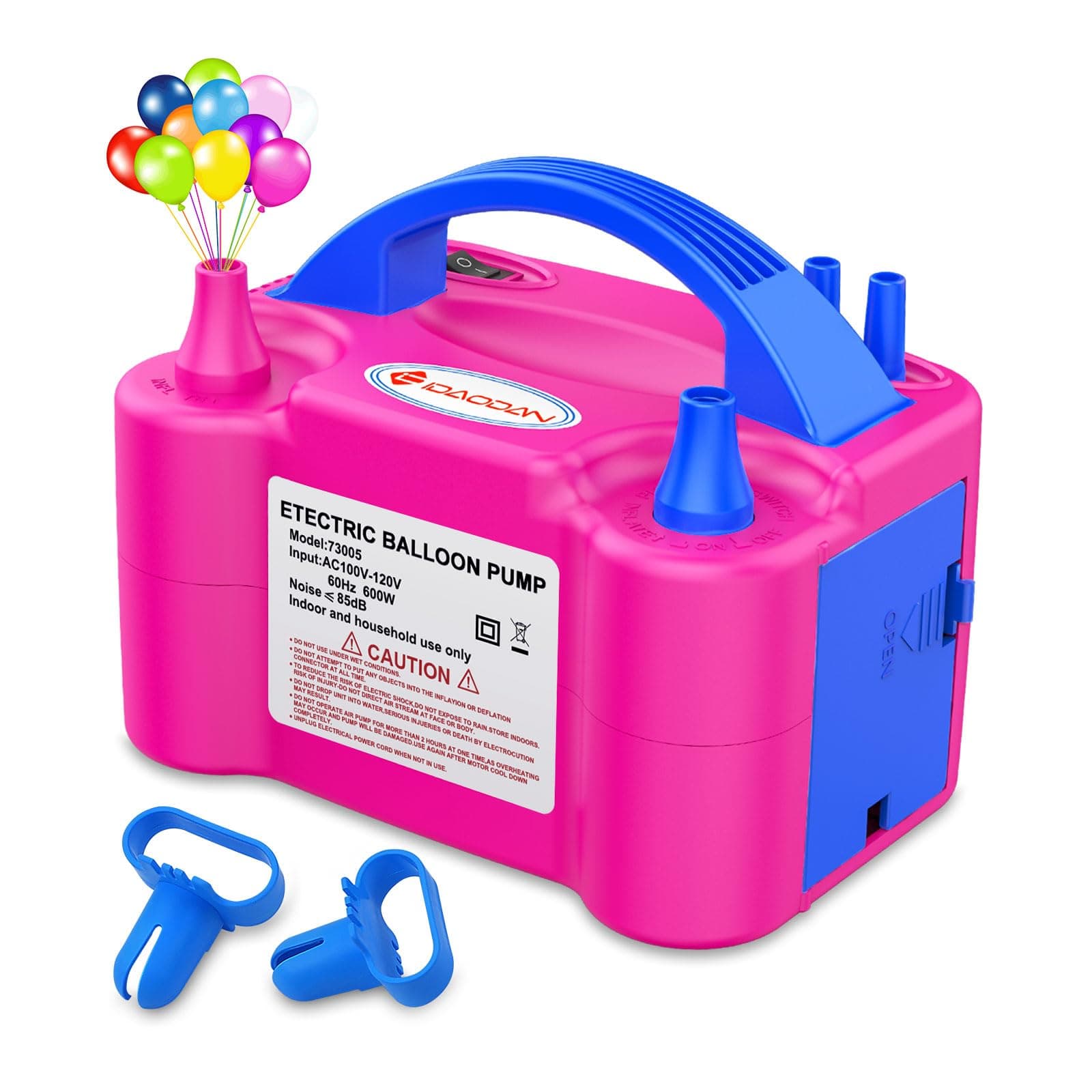 IDAODAN Electric Balloon Pump, Portable Electric Balloon Blower Machine Balloon Air Pump Dual Nozzle Rose Red 110V 600W Balloon Inflator for Party Decorations